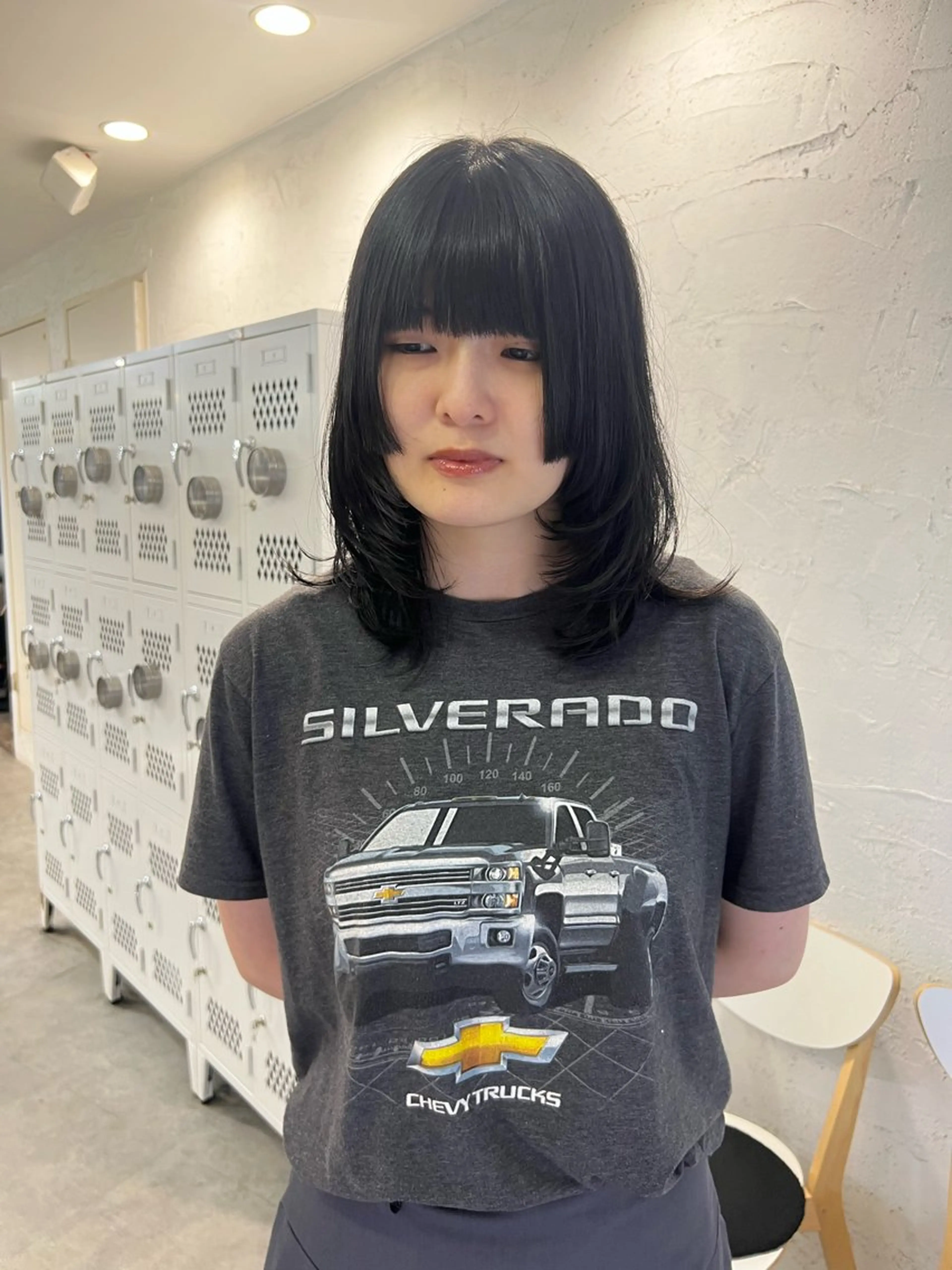 セミロング カラー パーマ ヘアアレンジ くびれヘア 顔まわりレイヤー 韓国風ヘア くびれレイヤー レイヤーカット ショートヘア原宿 fifth コシのヘアスタイル