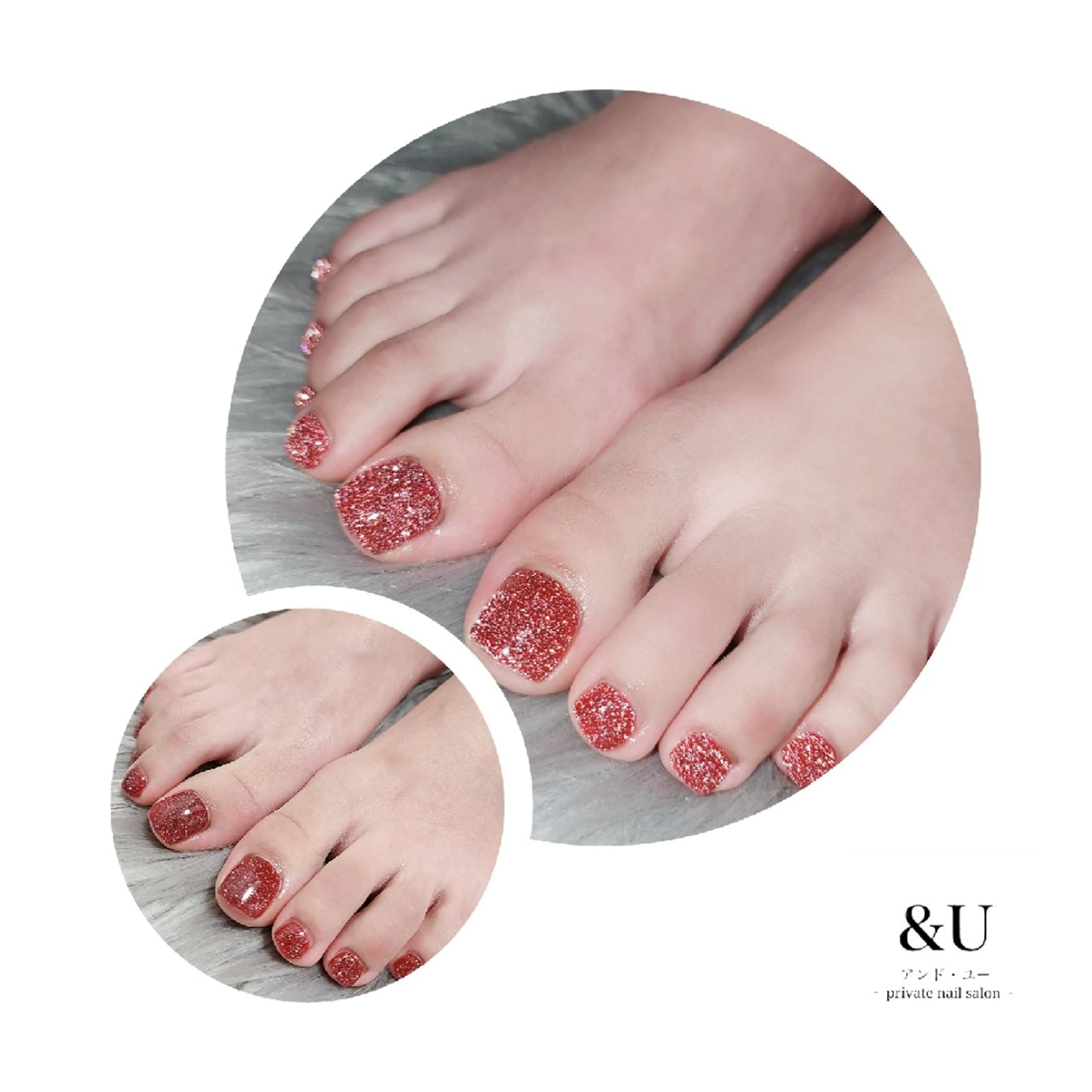 ネイル フラッシュネイル ジェルネイル 赤色 フットネイル ＆Ｕ (アンド・ユー)のネイルデザイン