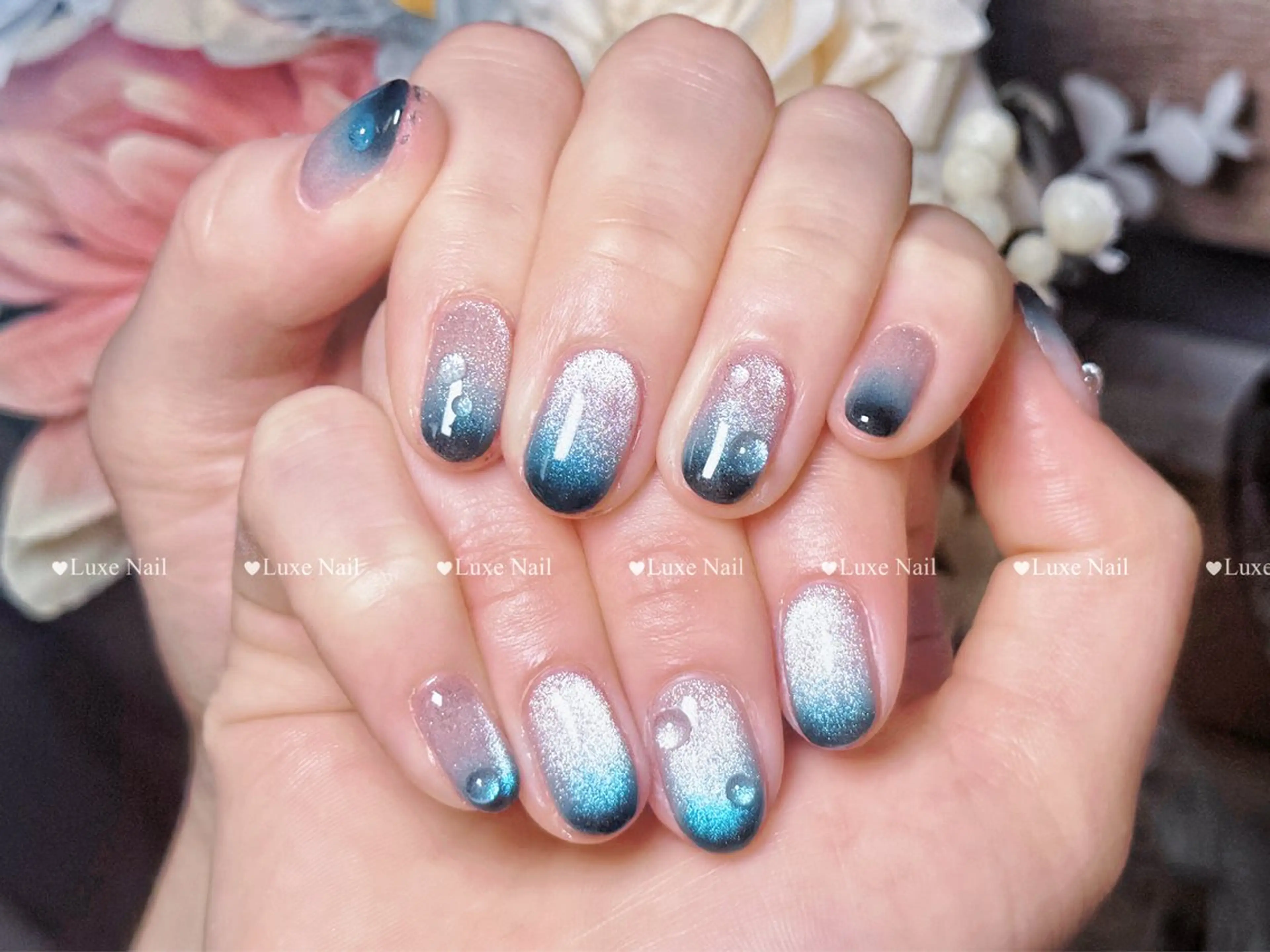 ネイル アートネイル オーロラネイル カジュアル クリアネイル 長さ出し Luxe Nail Salonのネイルデザイン