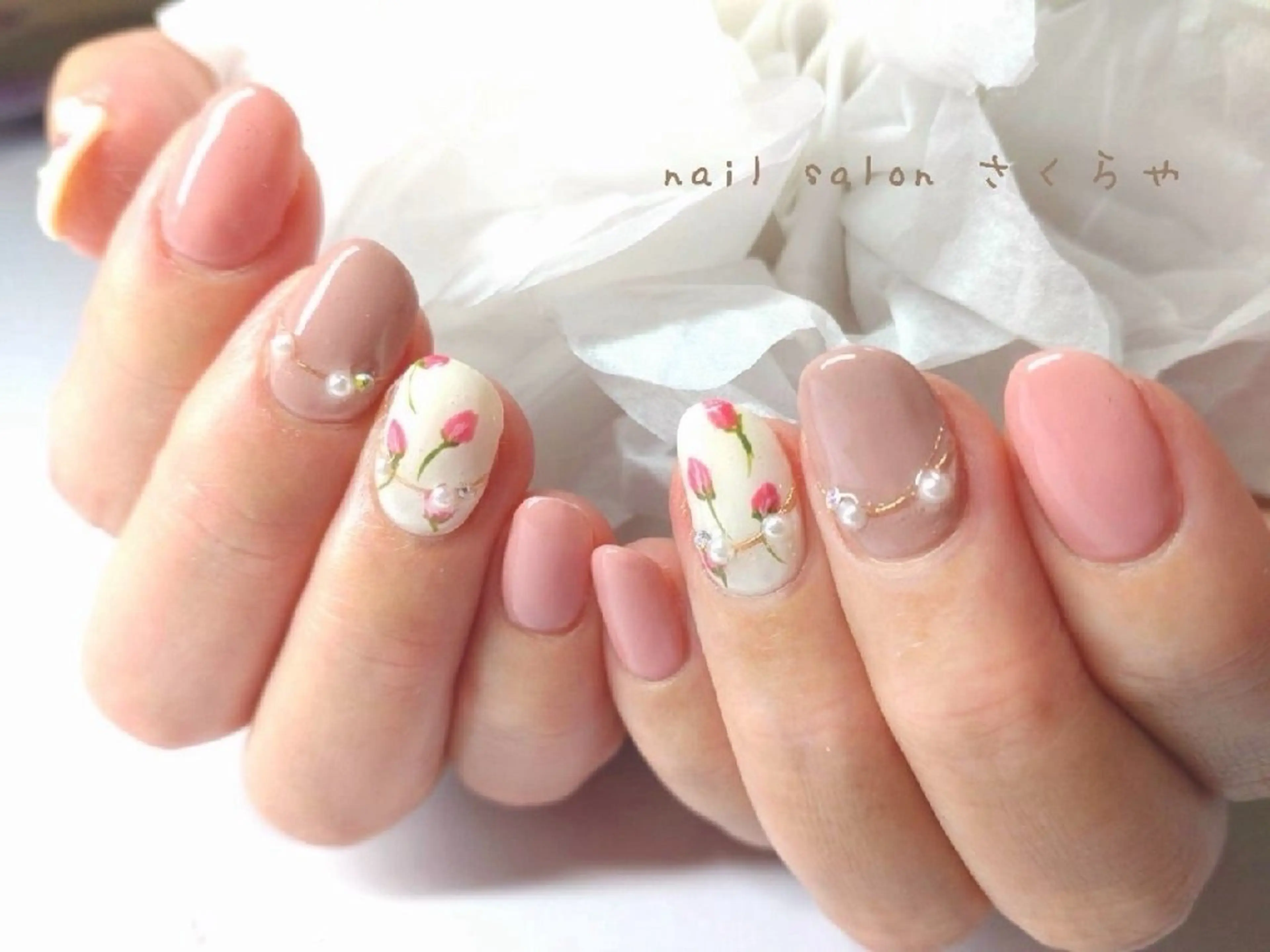 ネイル フラワーネイル ジェルネイル ニュアンスネイル ピンク 春ネイル さくらや❤ パラジェル使用のネイルデザイン