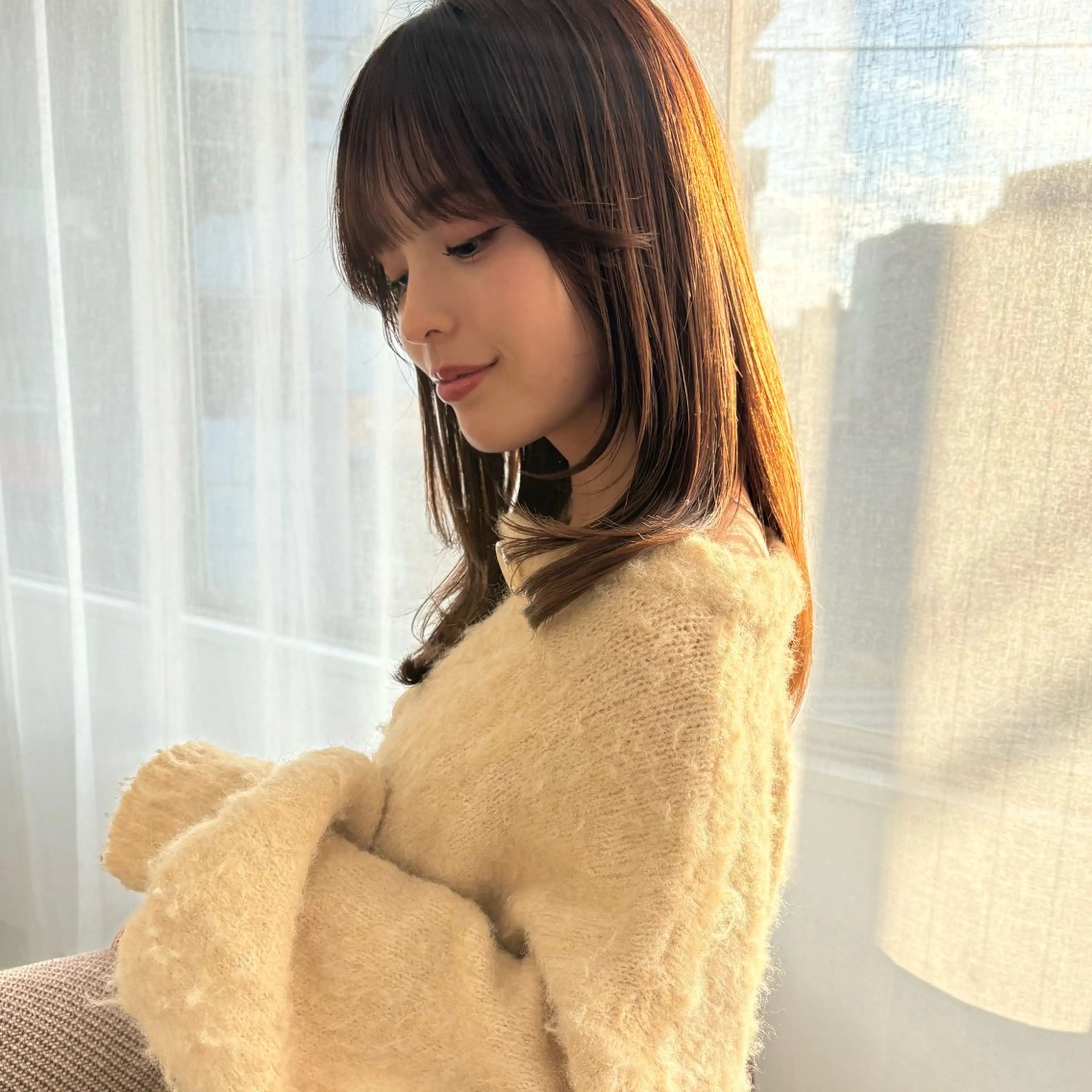 ロング カラー ブラウンカラー 顔まわりレイヤー レイヤーカット カット ヘアカラー 韓国レイヤー/暖色 カラー/KOTONEのヘアスタイル