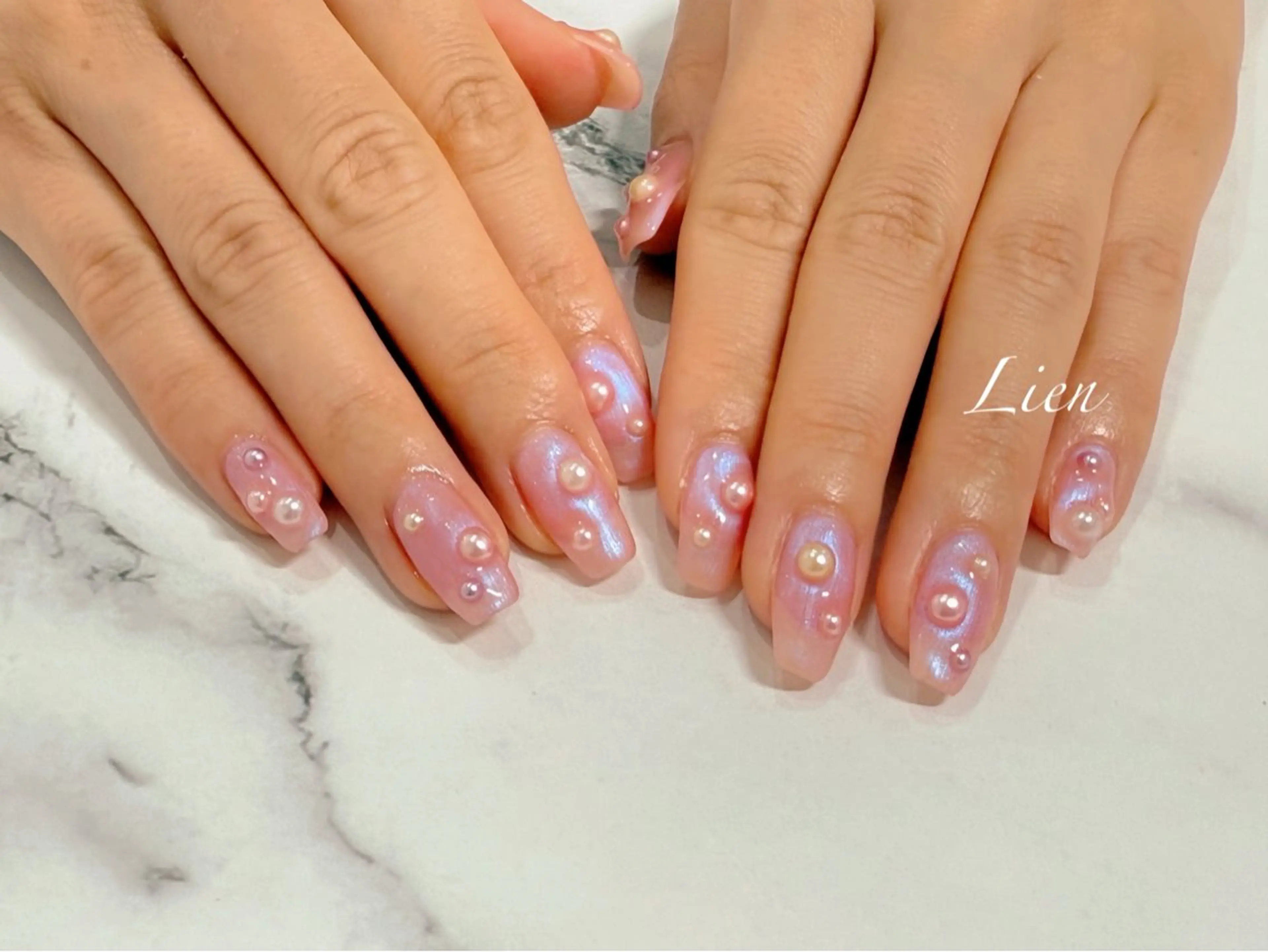 ネイル 長さ出し フットネイル フレンチネイル ジェルネイル ガラスフレンチ ハンドネイル Lien（リアン） 銀座駅6分のネイルデザイン
