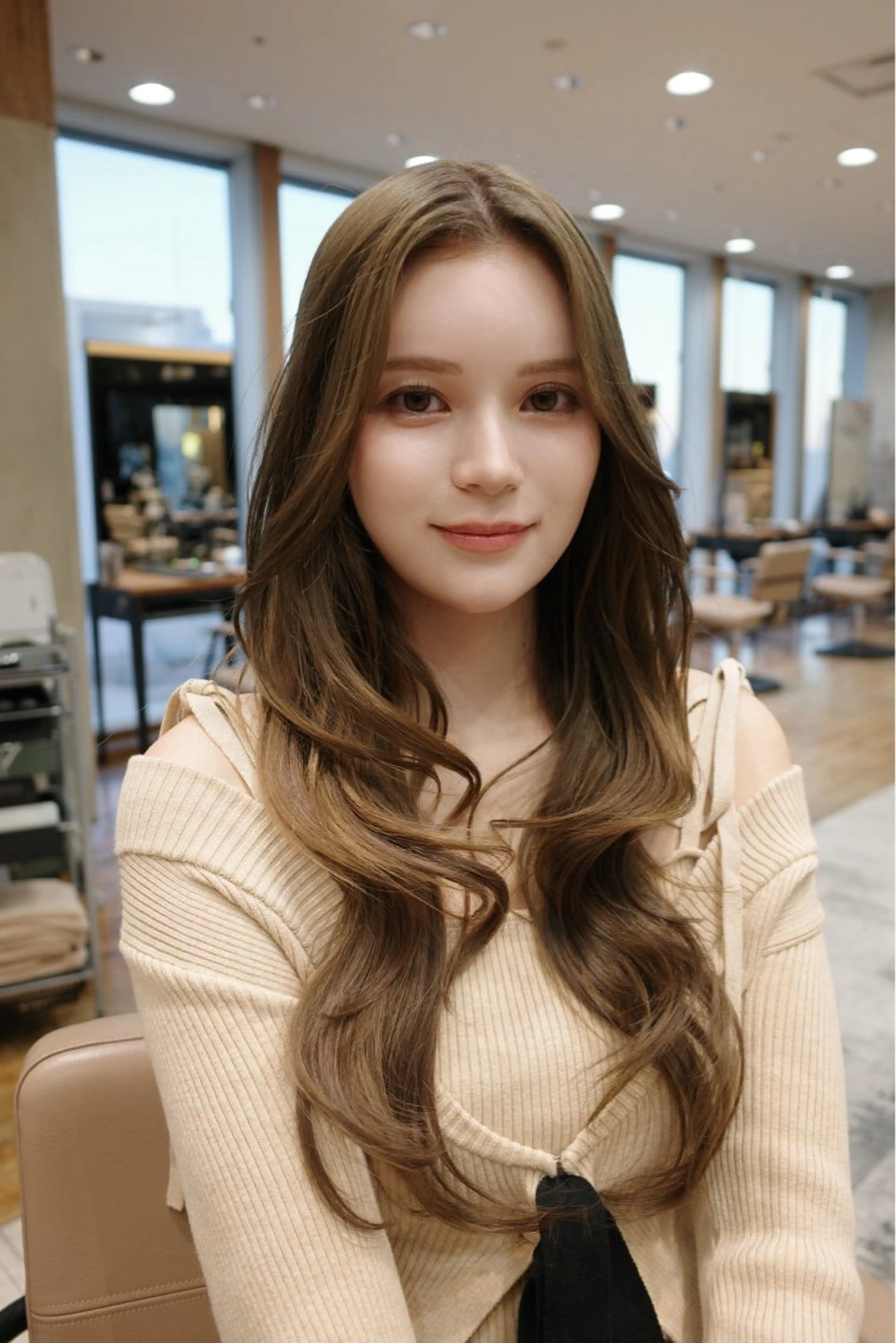 セミロング レイヤーカット カット 韓国くびれヘア 顔まわり新宿/さやかのヘアスタイル