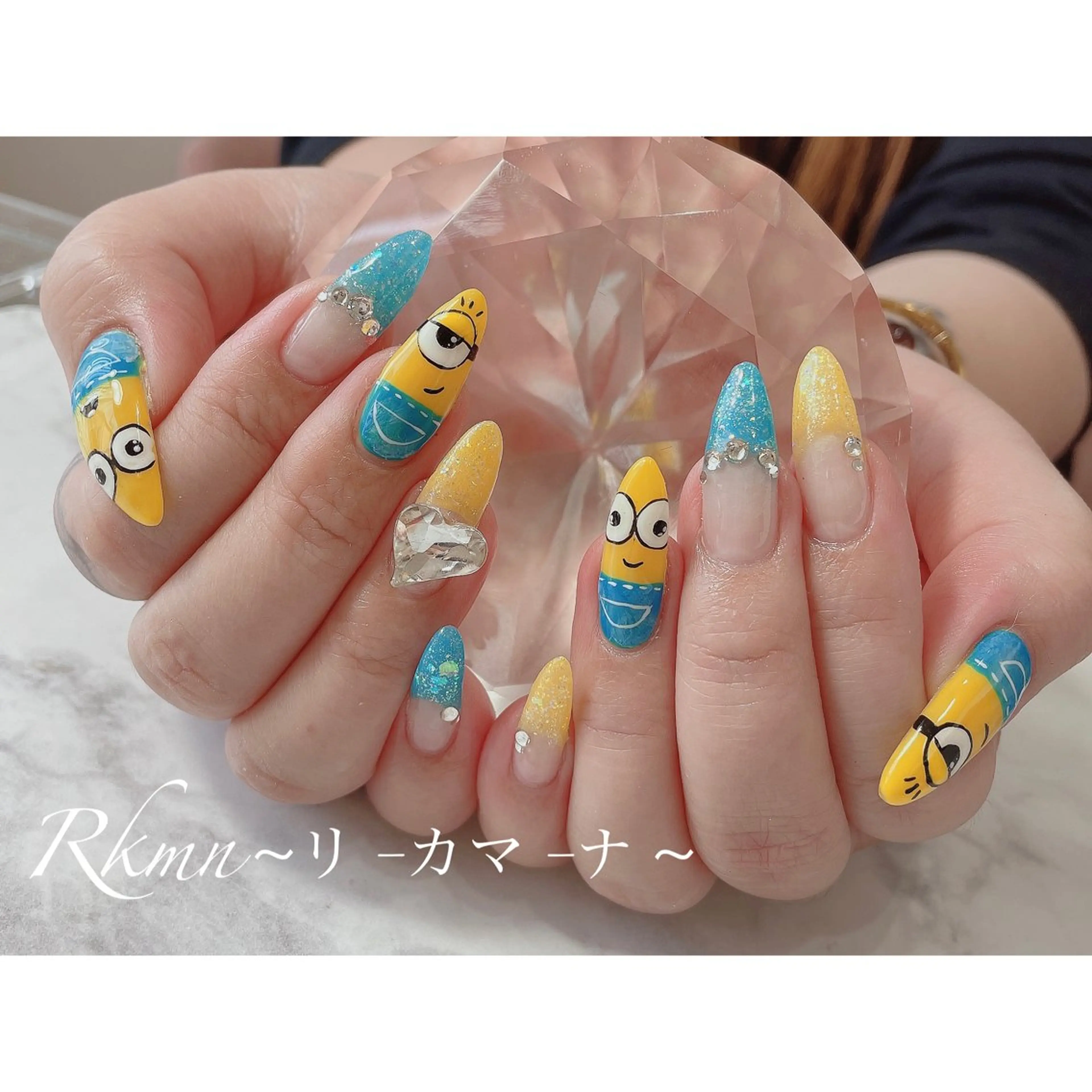 ネイル アートネイル ブルー フレンチネイル ハート 春ネイル ハンドネイル フットネイル ハンドケア Rkmn ~リ-カマ-ナ~のネイルデザイン
