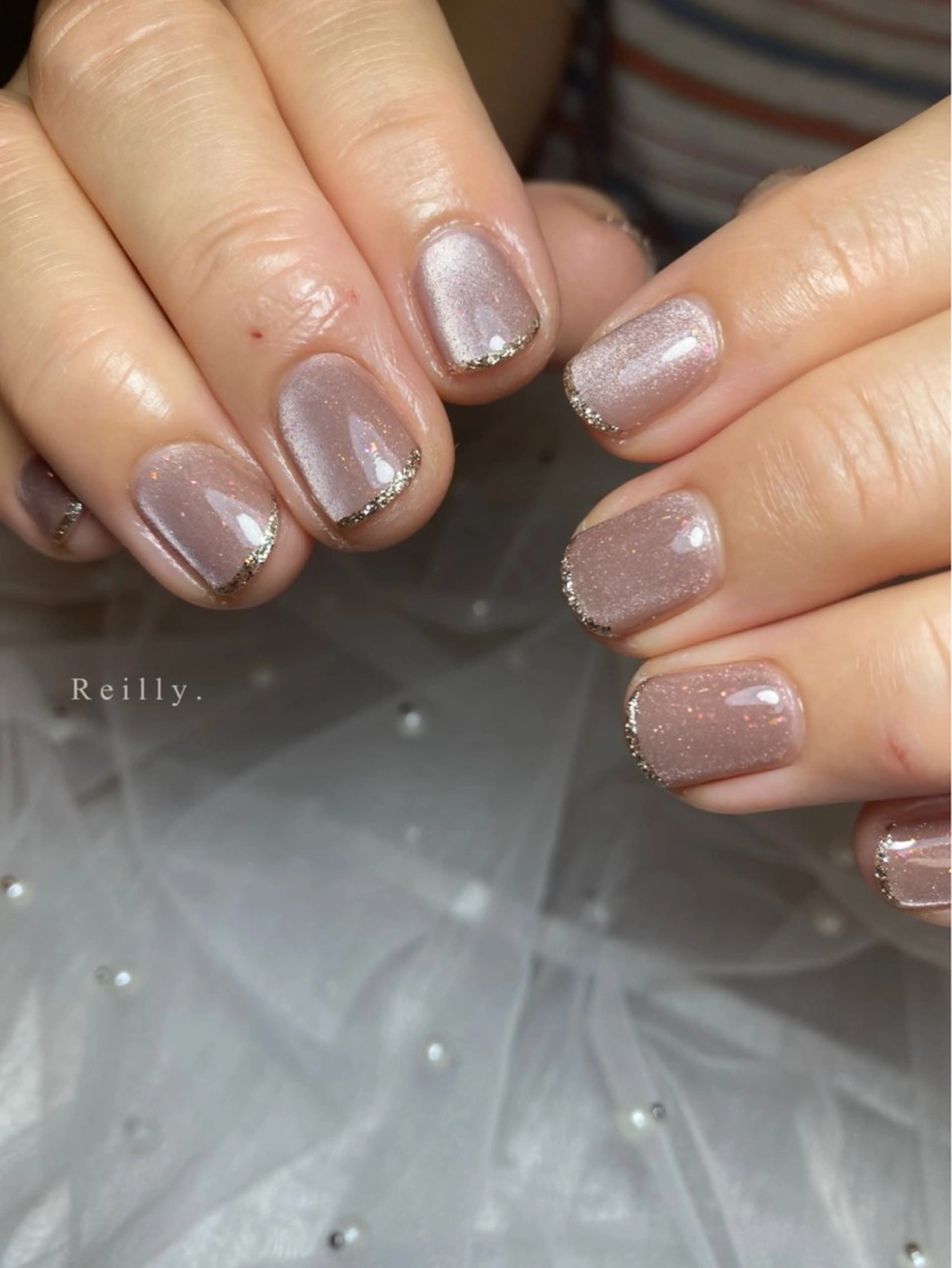 ネイル フラッシュネイル フレンチネイル ジェルネイル グラデーション ラメ(グリッター) REILLY.　private nail salon所属・Marina 《REILLY.》のネイルデザイン