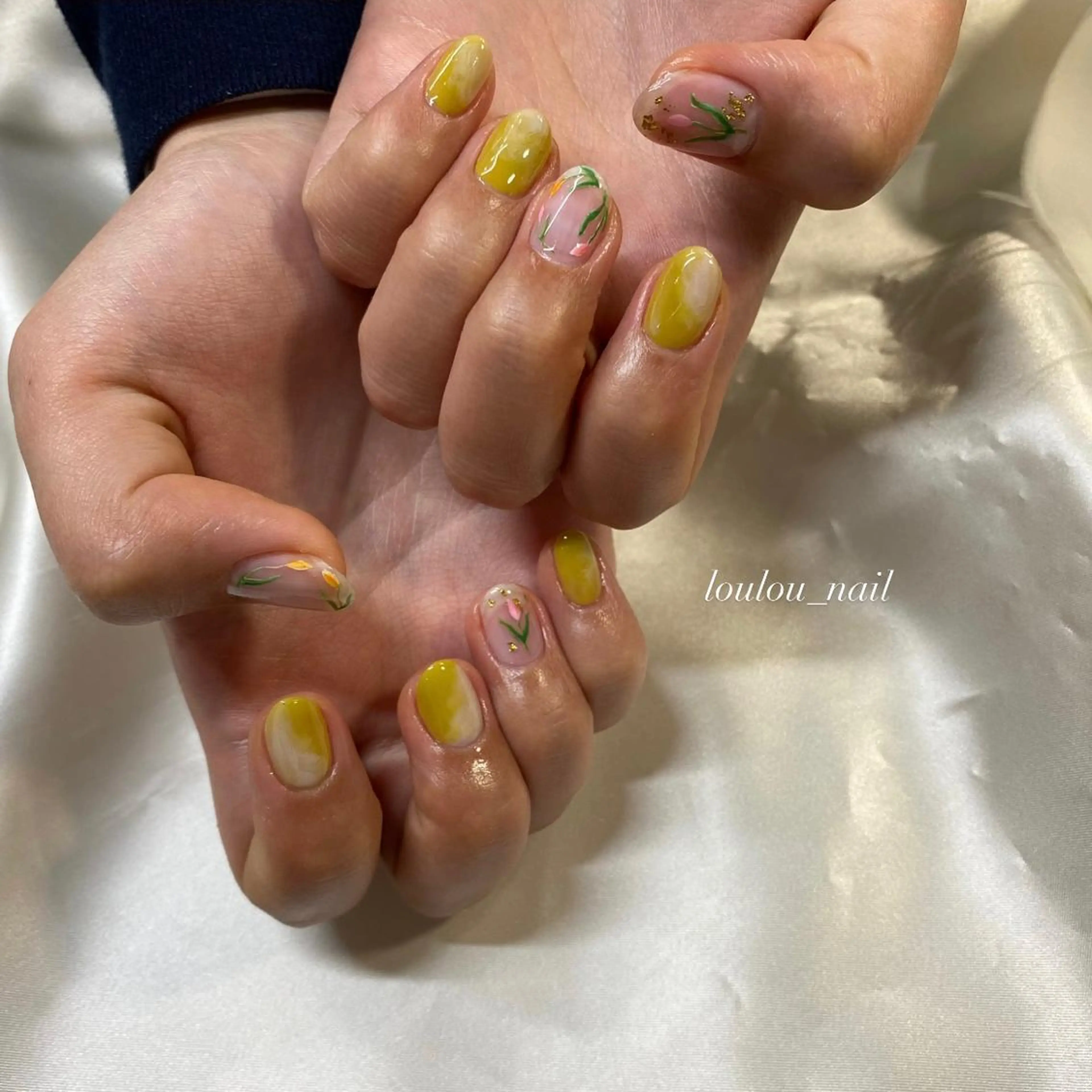 ネイル オレンジ ピンク ピスタチオネイル 黄色 loulou _nail所属・葛西 知佳のネイルデザイン