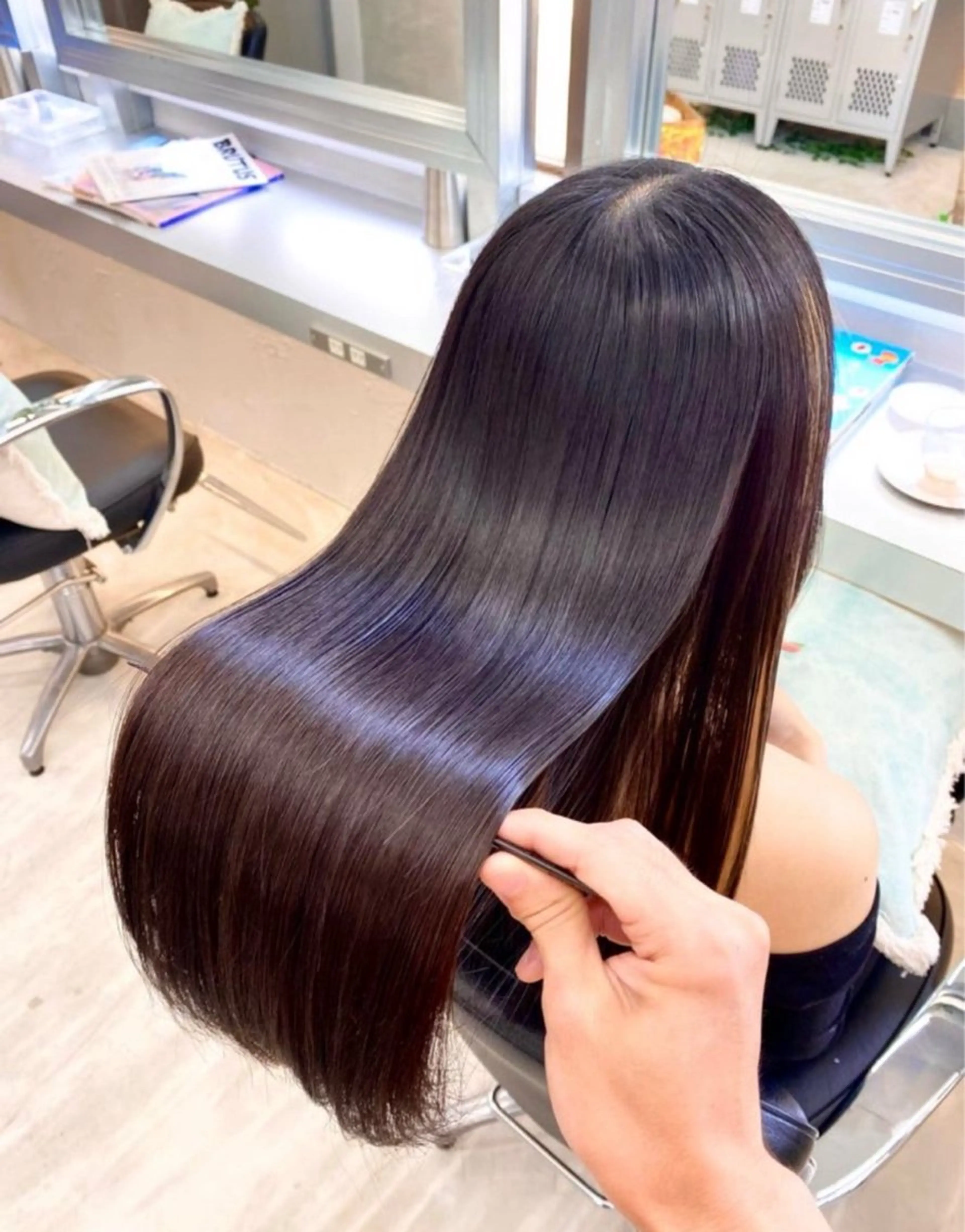 ロング パーマ 伸ばしかけ 縮毛矯正 酸性ストレート ストレートパーマ カット 縮毛矯正 トリートメント 艶髪と透明感を ‼️/若林のヘアスタイル