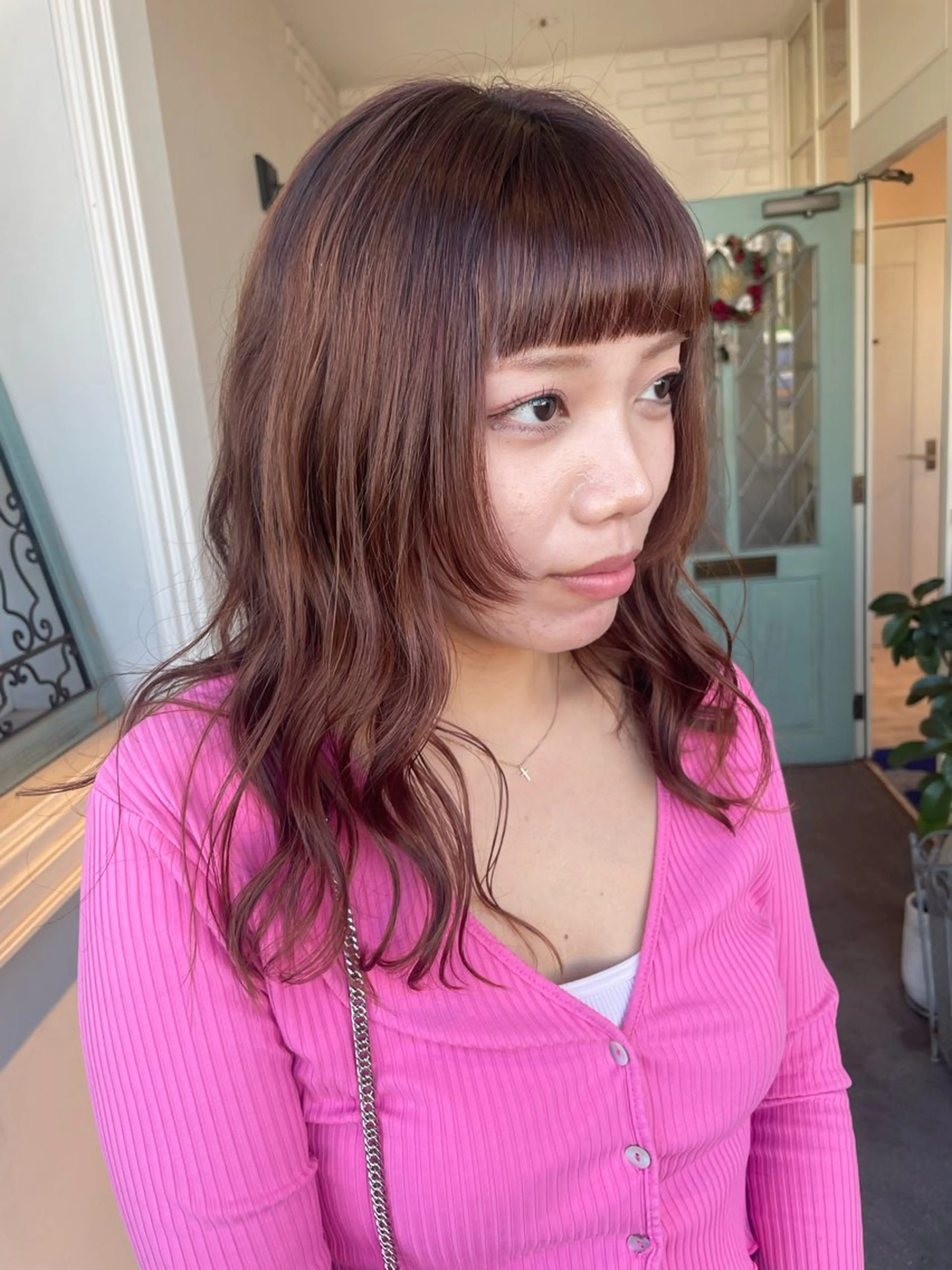 ロング 顔まわりレイヤー 顔周りカット 姫カット レイヤーカット 推しｶﾗｰ/韓国/ ﾋﾟﾝｸ/Renonのヘアスタイル