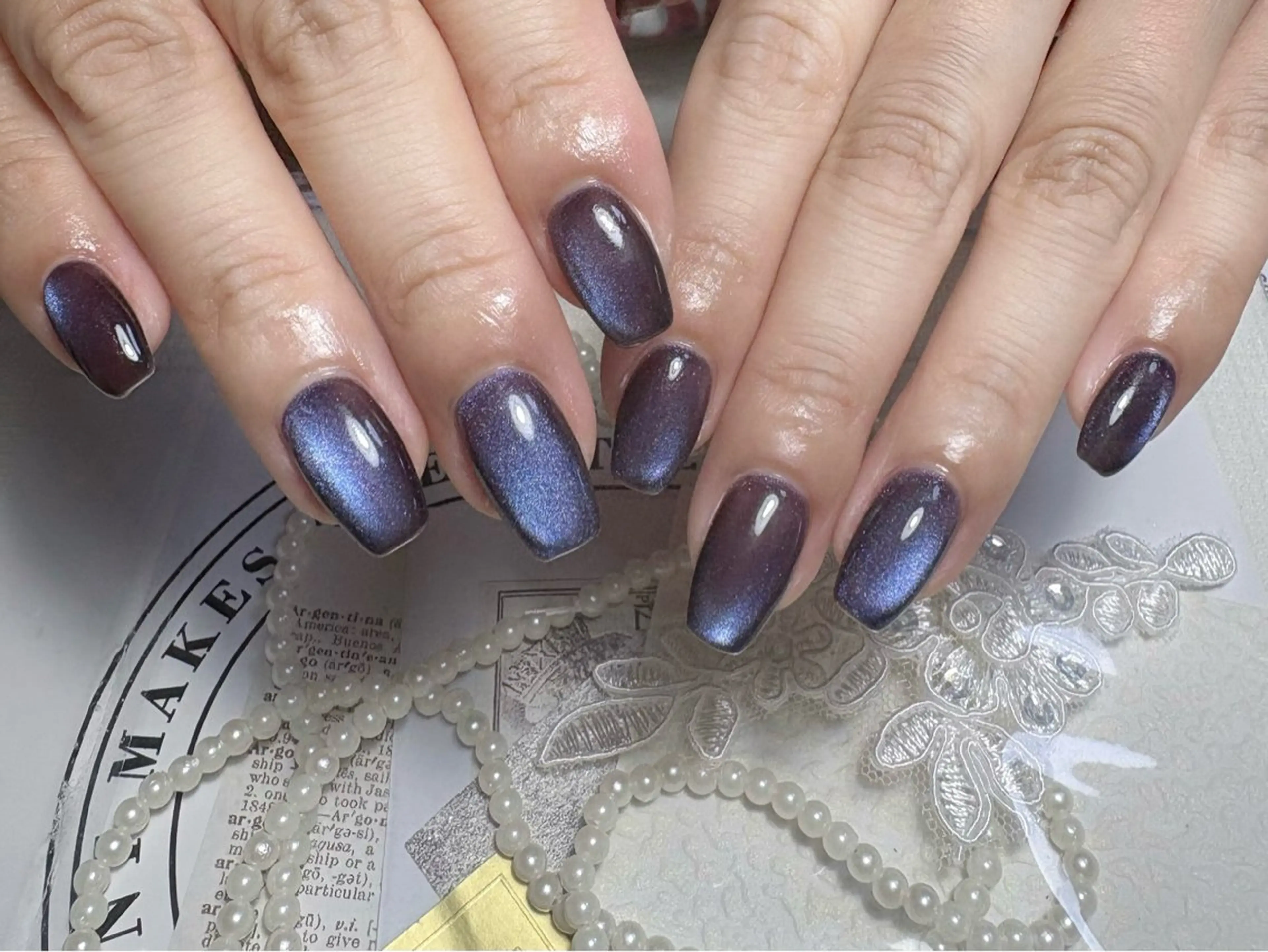 ネイル フレンチネイル ジェルネイル ガラスフレンチ 韓国ネイル マグネットネイル ハンドネイル Nail Jolieのネイルデザイン