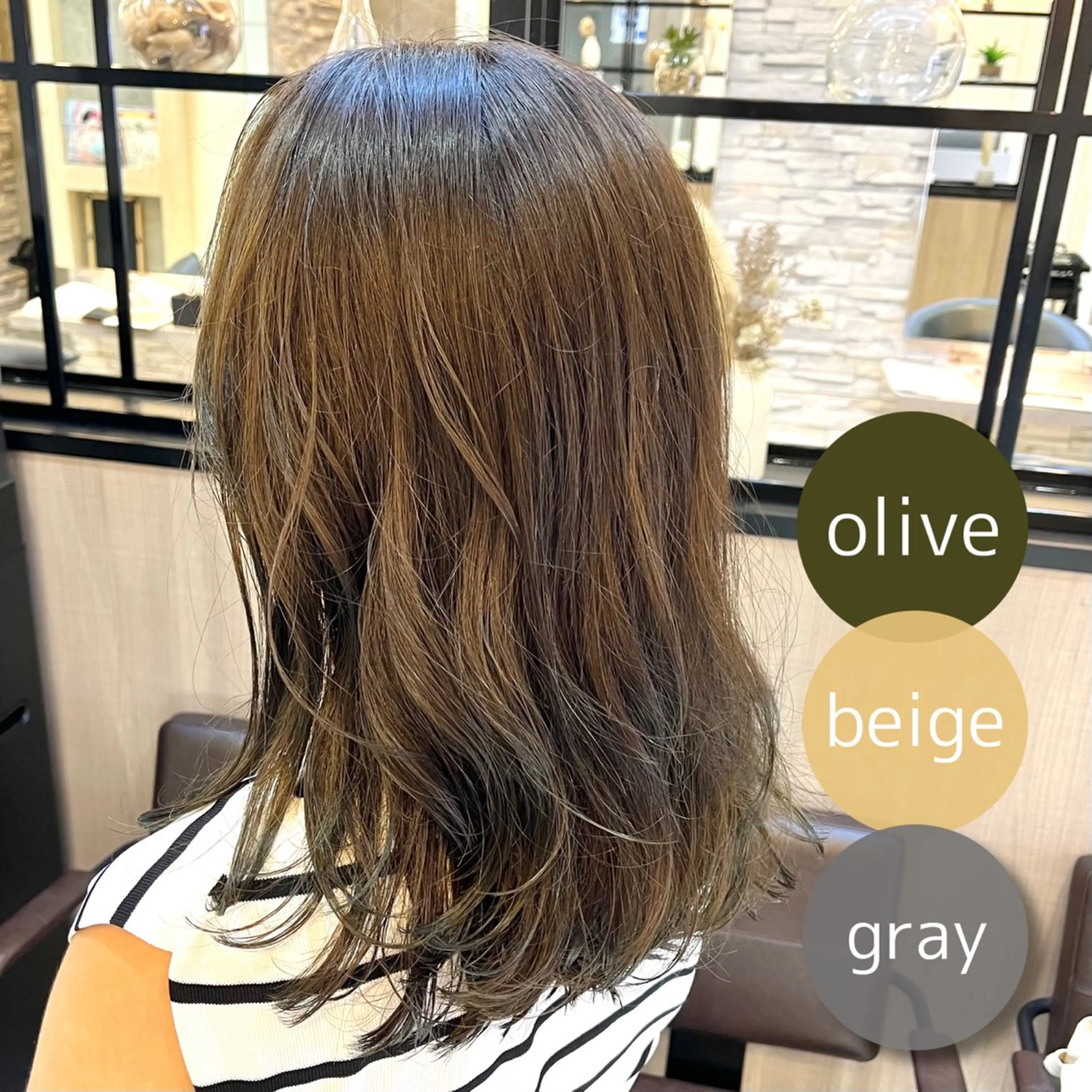 ミディアム カラー ベージュカラー 透明感カラー グレージュ オリーブベージュ オリーブカラー カット ヘアカラー トリートメント 透明感カラー/ くびれヘア/館岡俊平のヘアスタイル