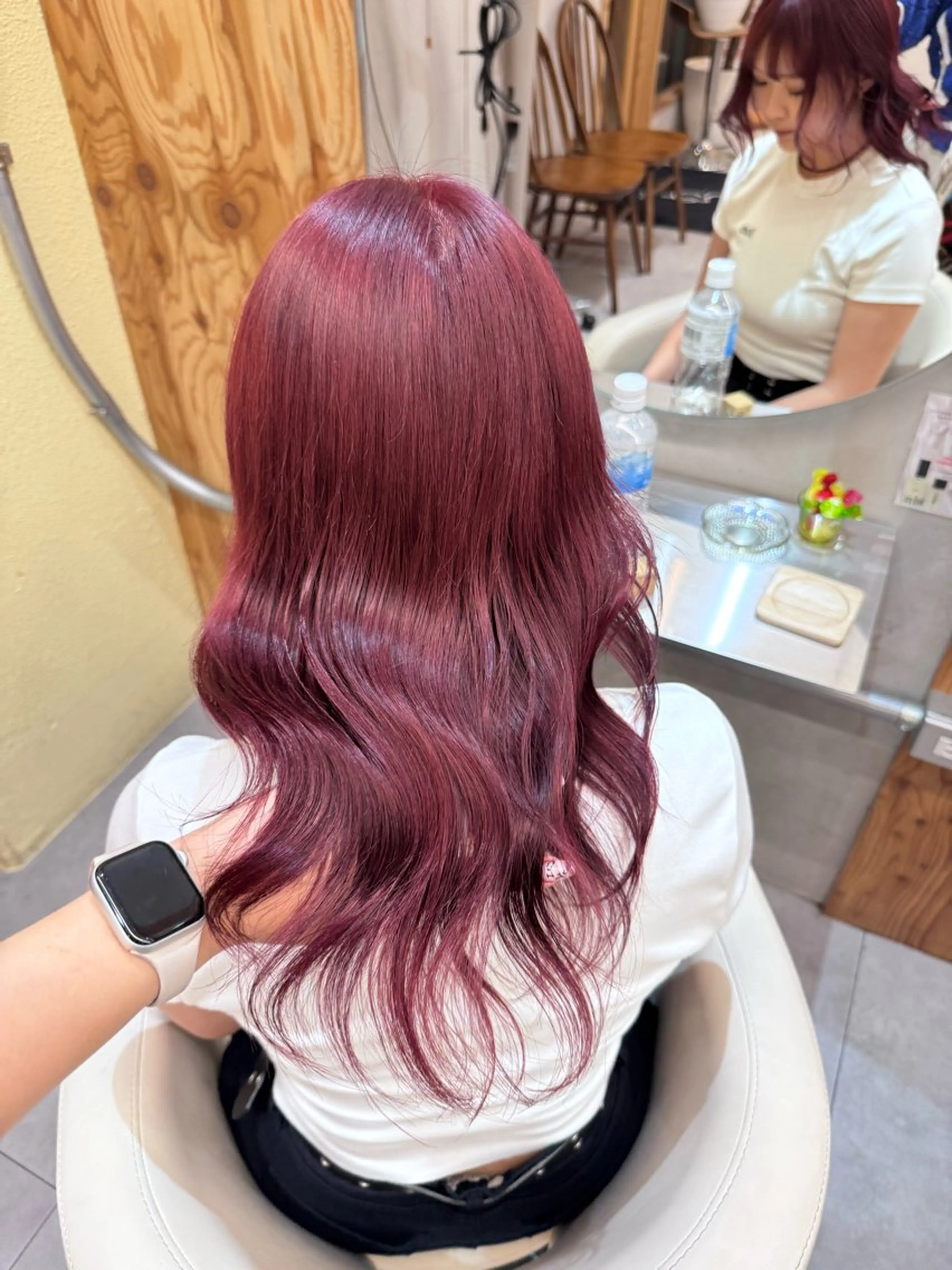 ロング カラー ブリーチ ダブルカラー ブリーチなしカラー ピンクカラー レッドカラー ハイトーン縮毛/縮毛 なーな🎀🤍のヘアスタイル