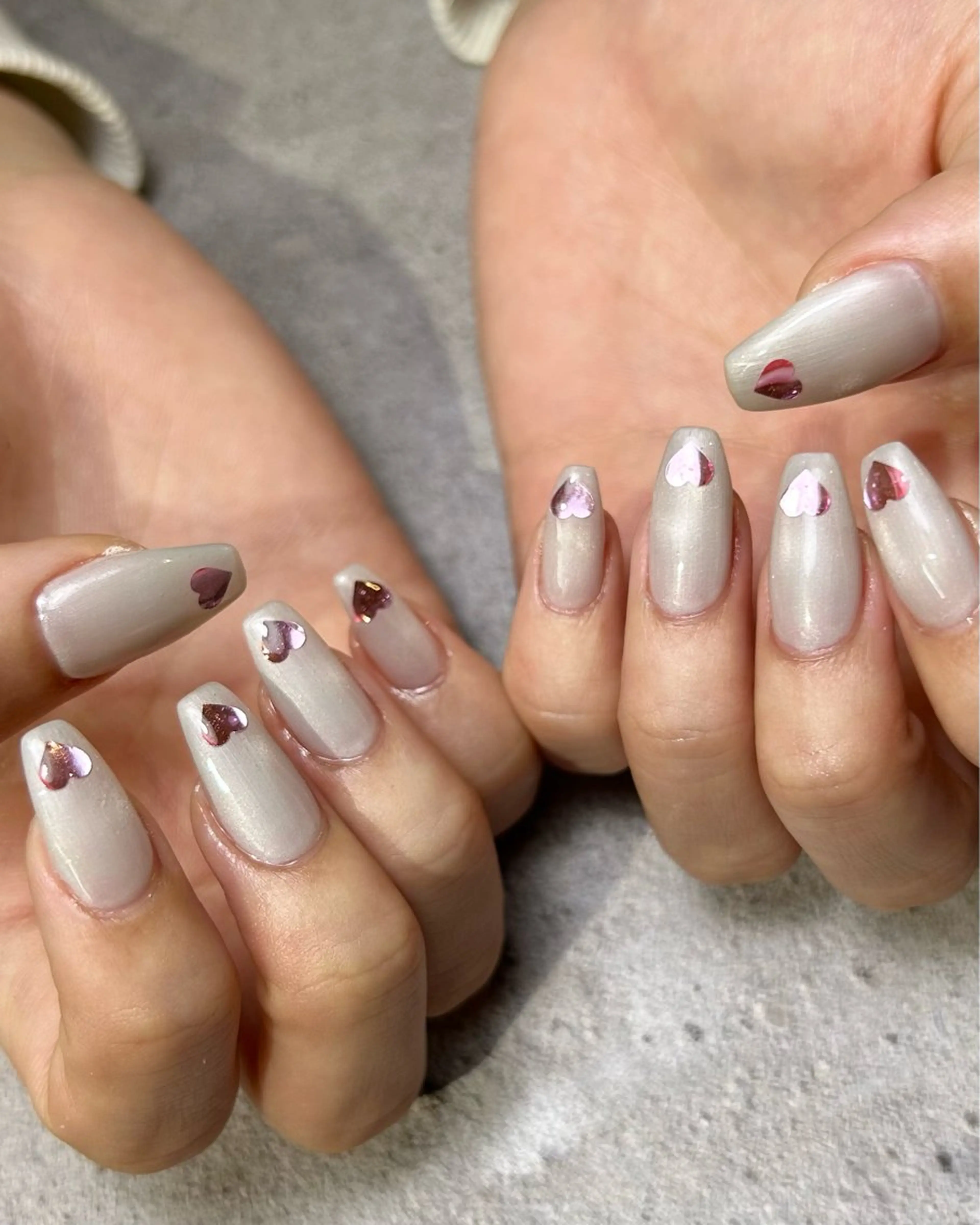 ネイル ハート ホワイト ハンドネイル Reflection marikoのネイルデザイン