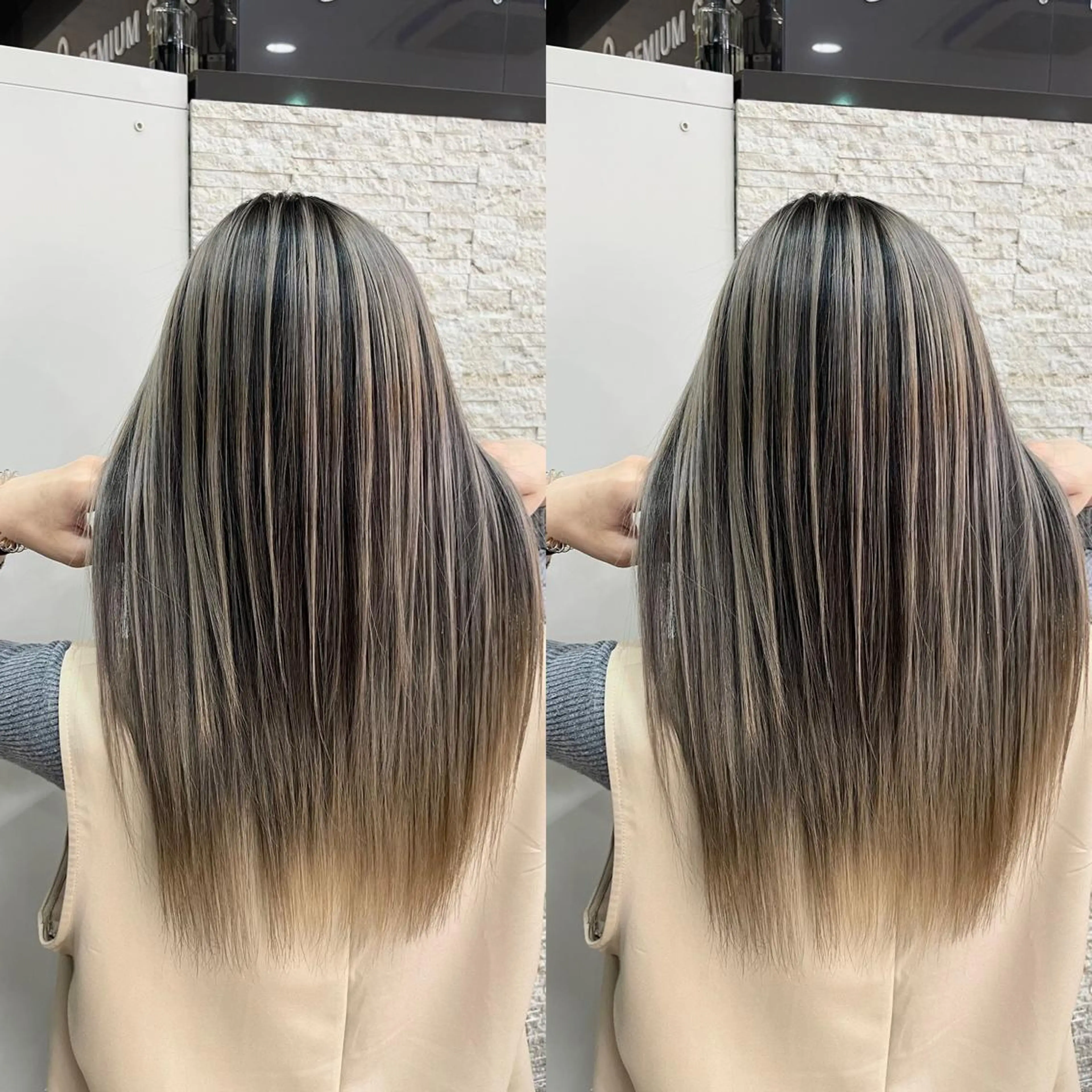 セミロング カット ヘアカラー Y Uのヘアスタイル