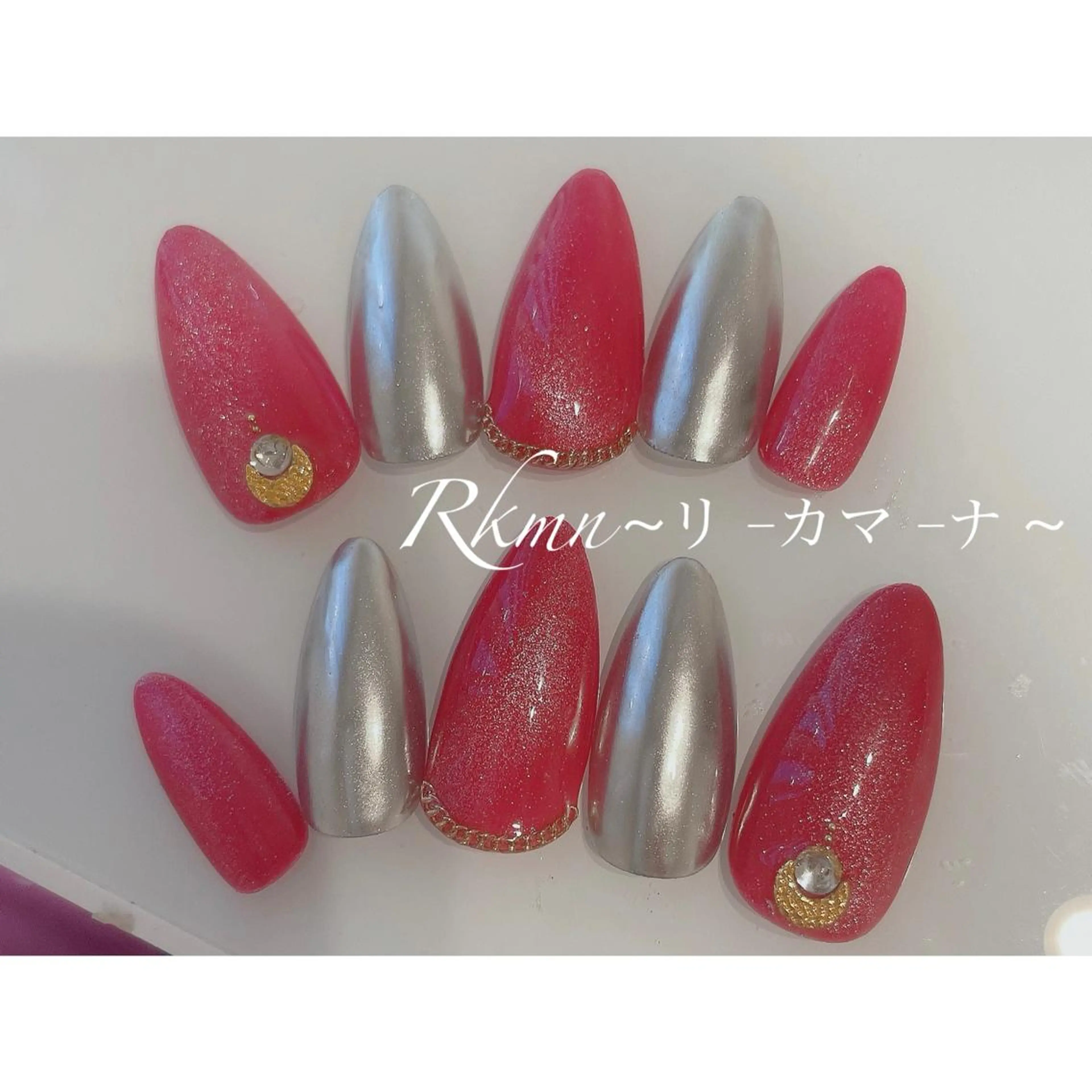 ネイル アートネイル マグネットネイル ミラーネイル ピンク 春ネイル ハンドネイル フットネイル ハンドケア Rkmn ~リ-カマ-ナ~のネイルデザイン