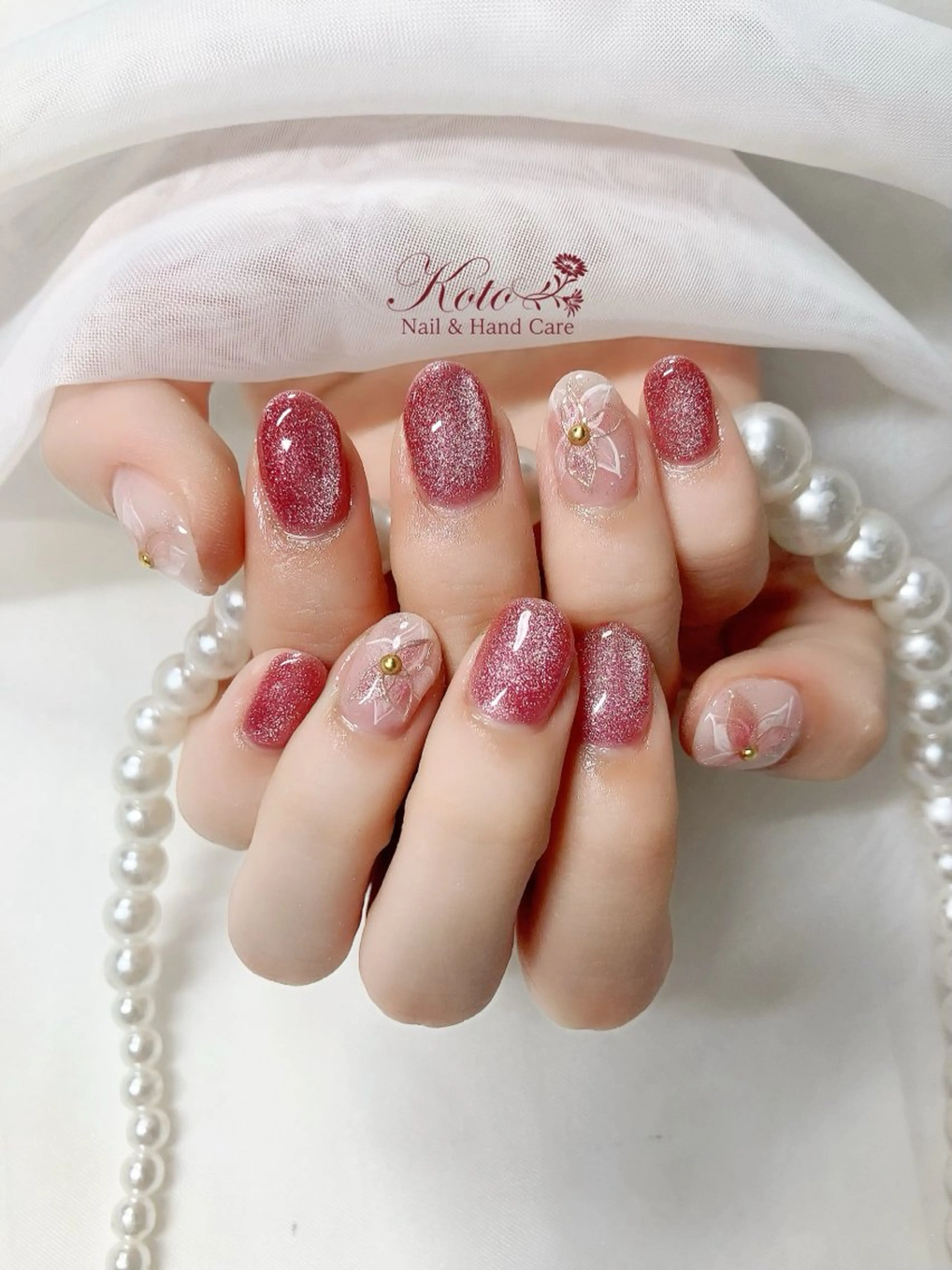 ネイル 長さ出し ジェルネイル 持ち込み ニュアンスネイル 赤色 ハンドネイル Nail Salon KOTOのネイルデザイン