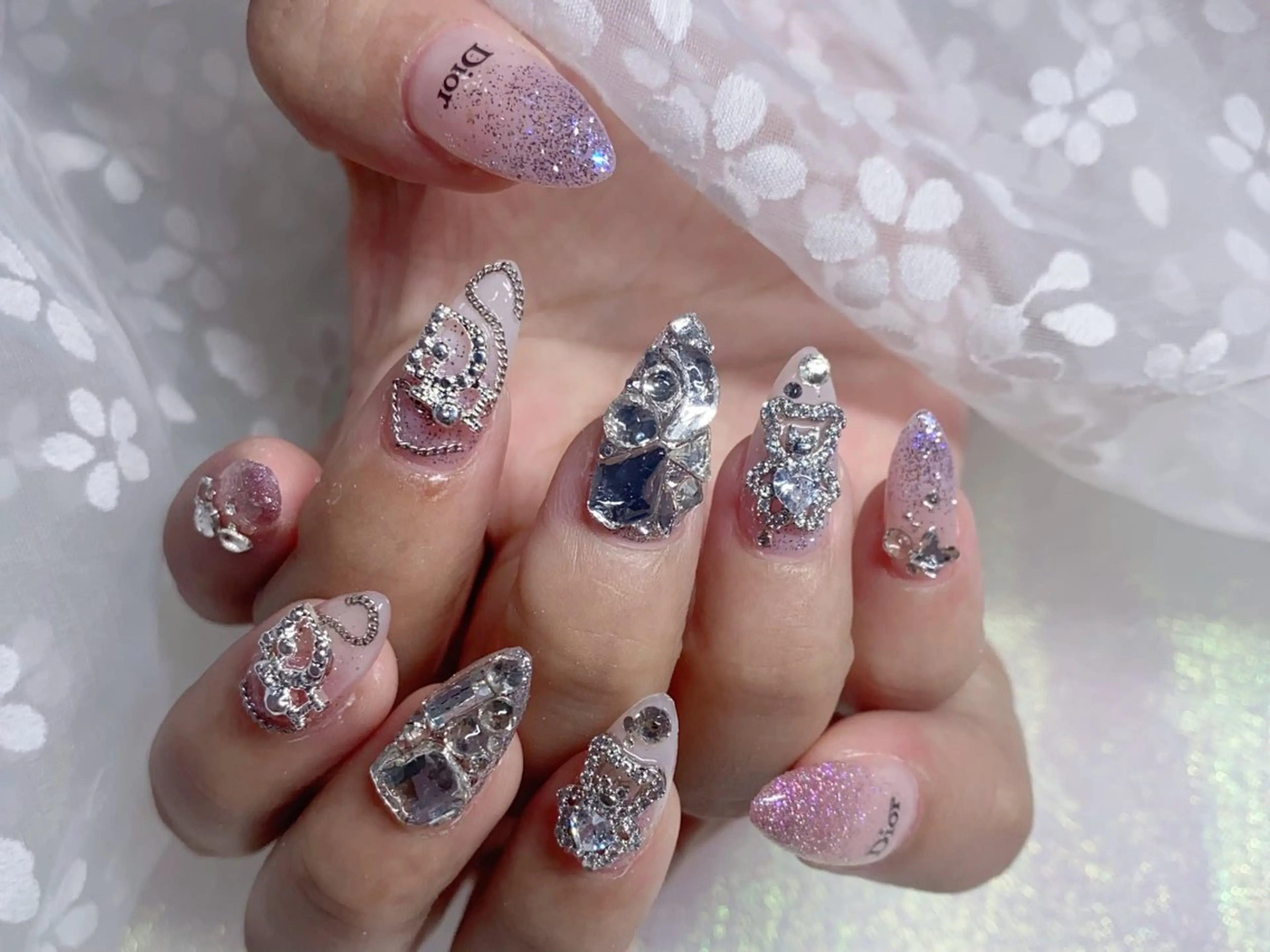 ネイル 長さ出し ジェルネイル キラキラネイル 大理石ネイル(マーブル) ニュアンスネイル Morpho nailのネイルデザイン