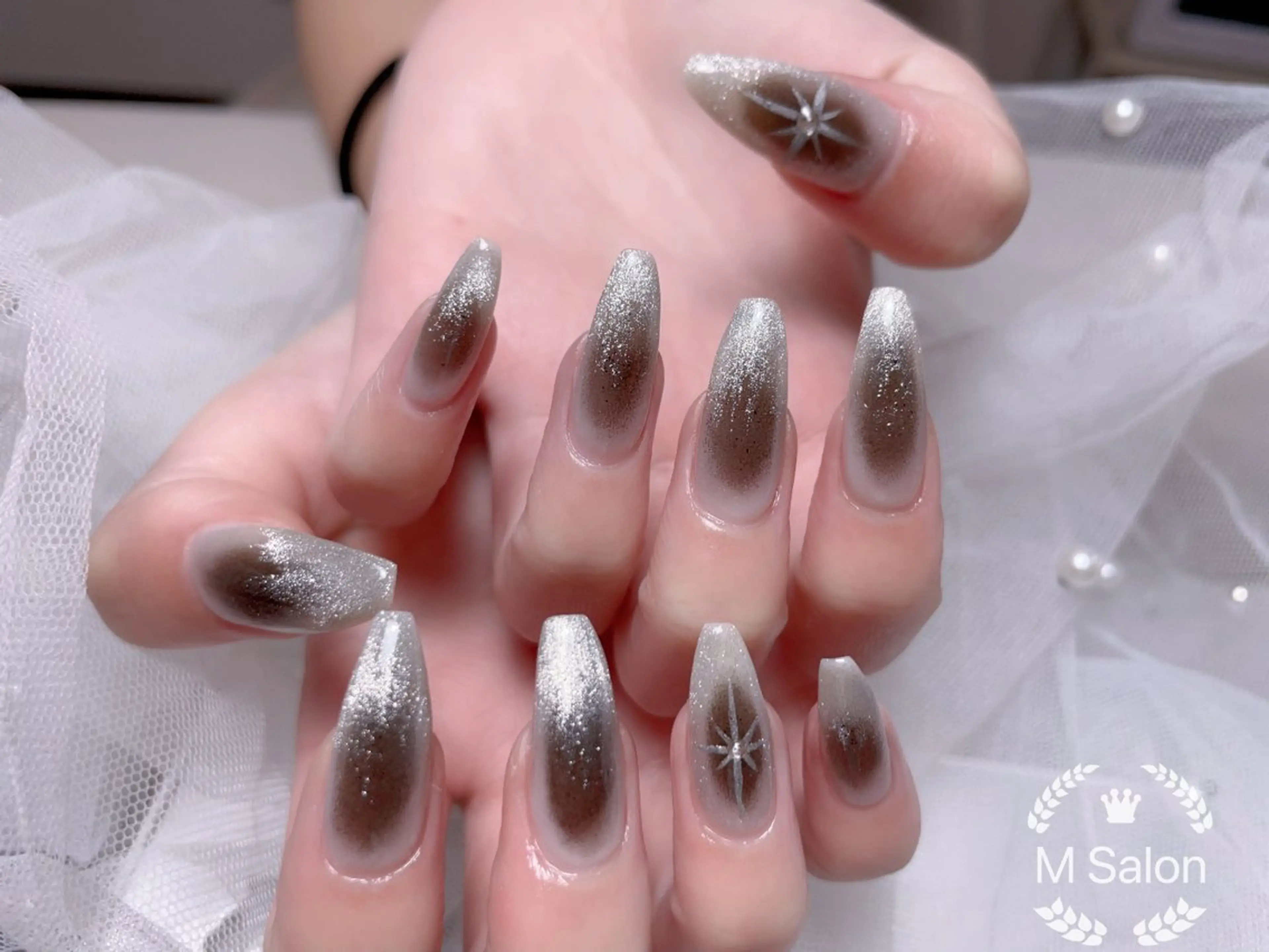 ネイル ブルー フレンチネイル マグネットネイル ニュアンスネイル オフィスネイル ハンドネイル Mnail _KKのネイルデザイン