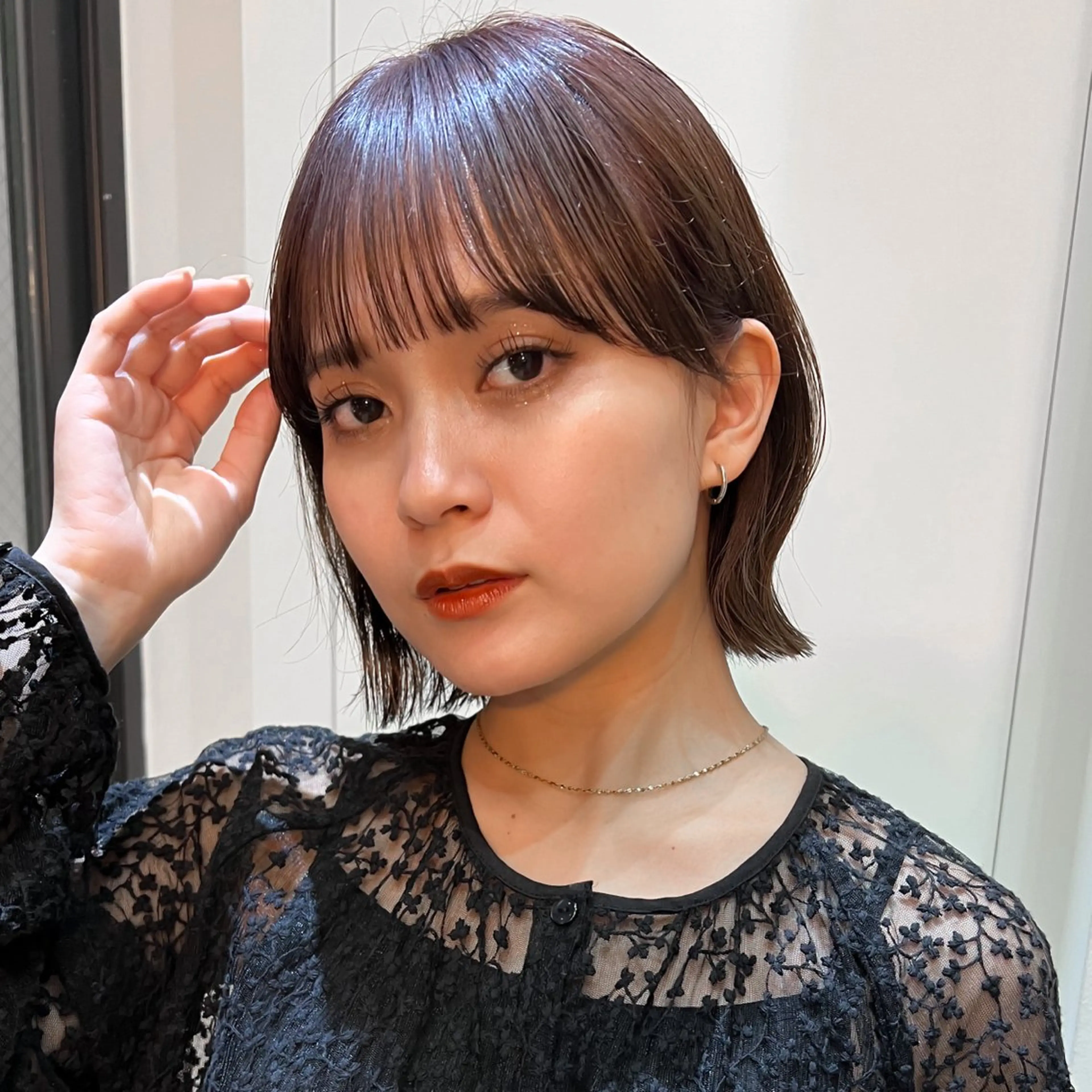 ショート カラー ボブ/巻ける縮毛矯正 /韓国レイヤーはなのヘアスタイル