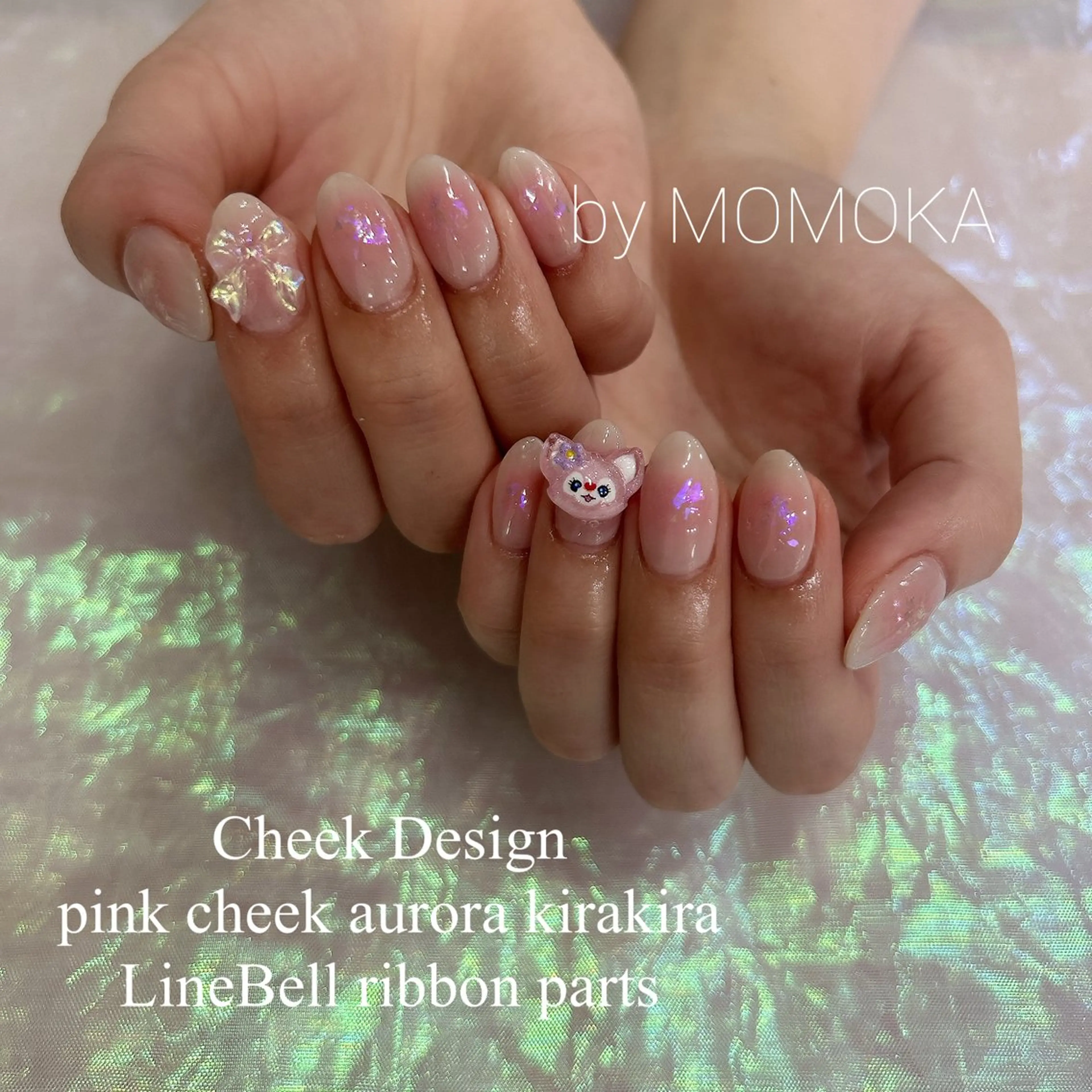 ネイル チークネイル 持ち込み リボン Momo nailsalonのネイルデザイン