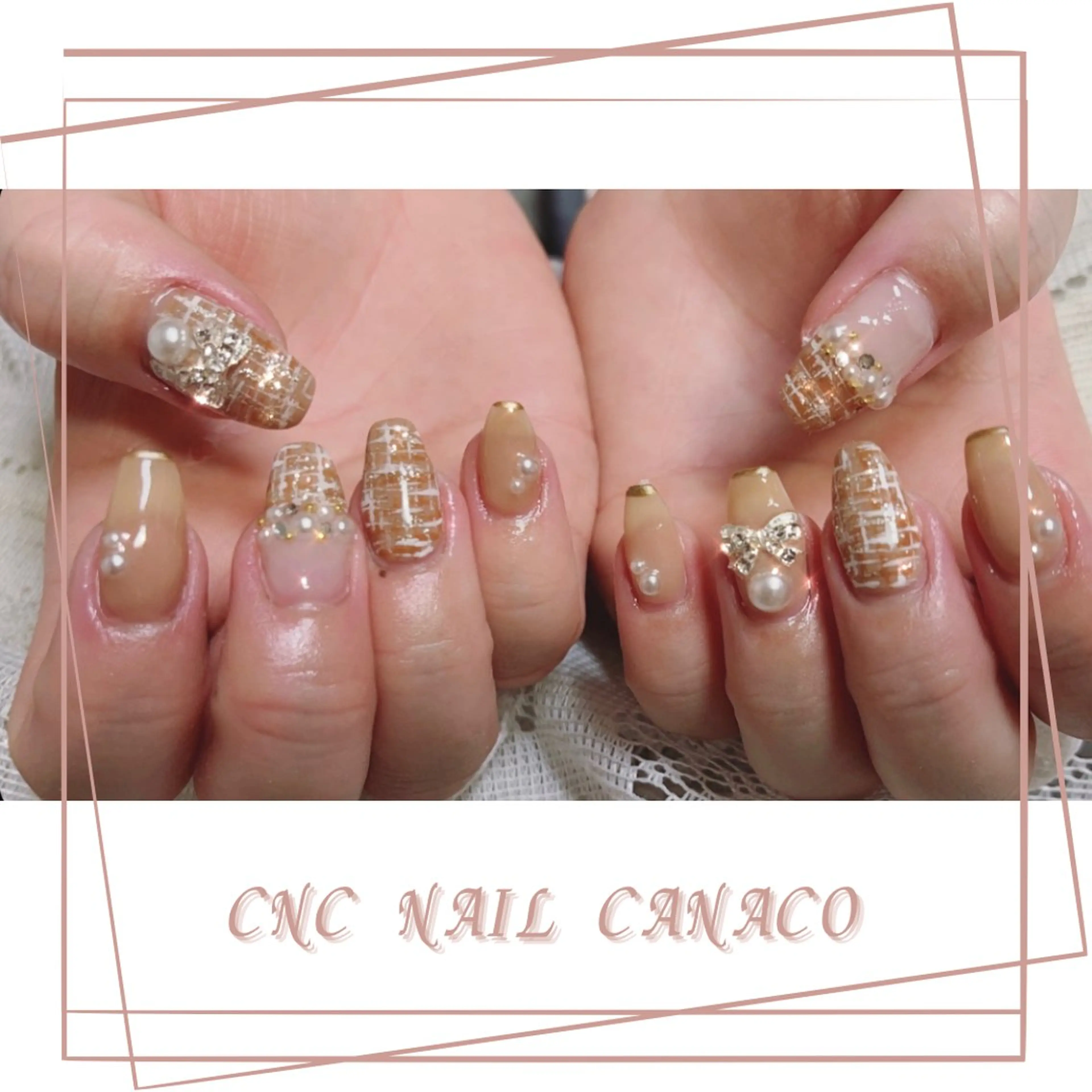 ネイル アートネイル 持ち込み オフィスネイル リボン ツイードネイル ハンドネイル ハンドケア ベテランネイル cnc  nailのネイルデザイン