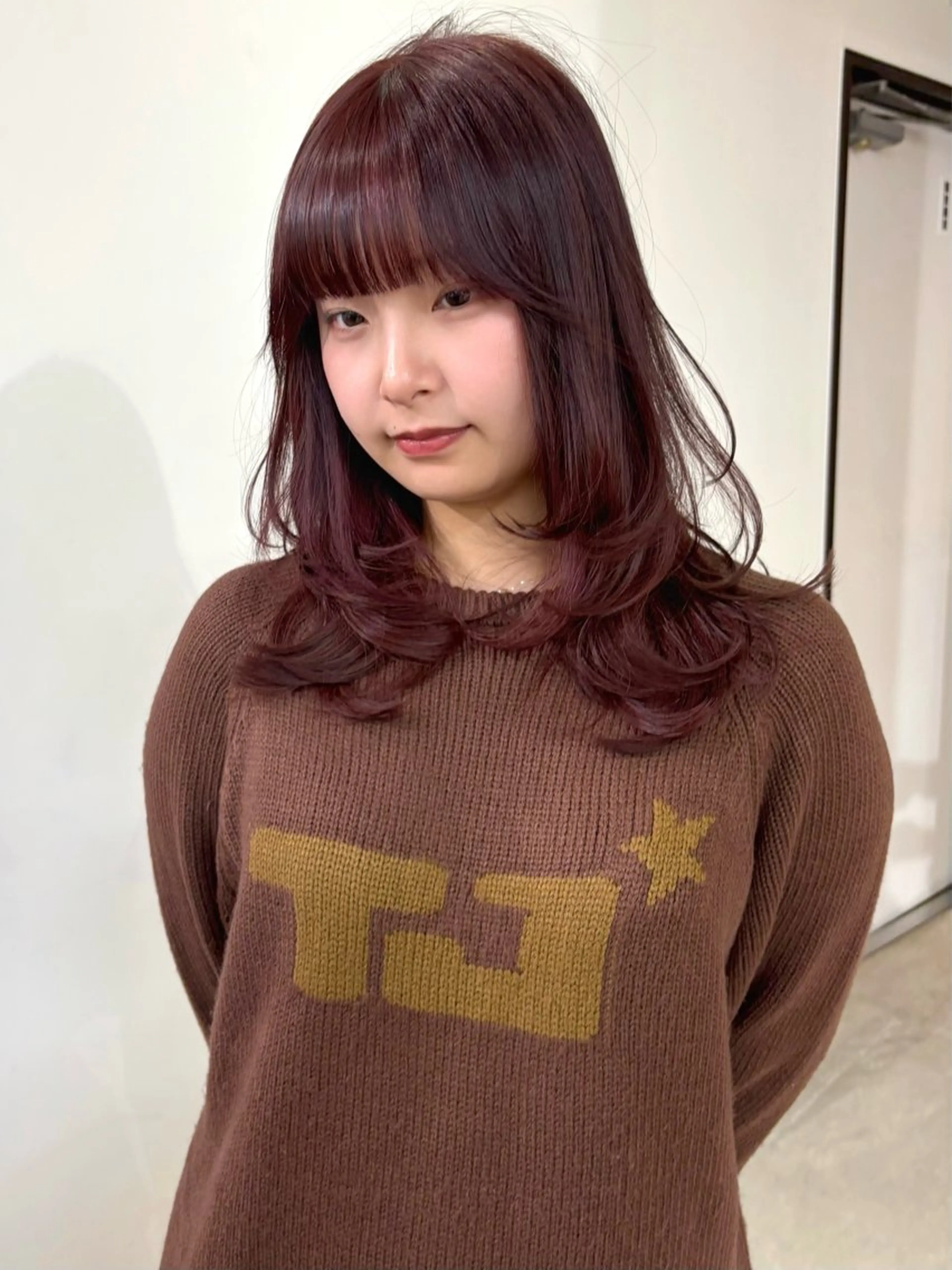 セミロング カラー ブリーチ ブリーチなしカラー くびれヘア カット ヘアカラー mizuki/ピンク ベージュ.レイヤーのヘアスタイル