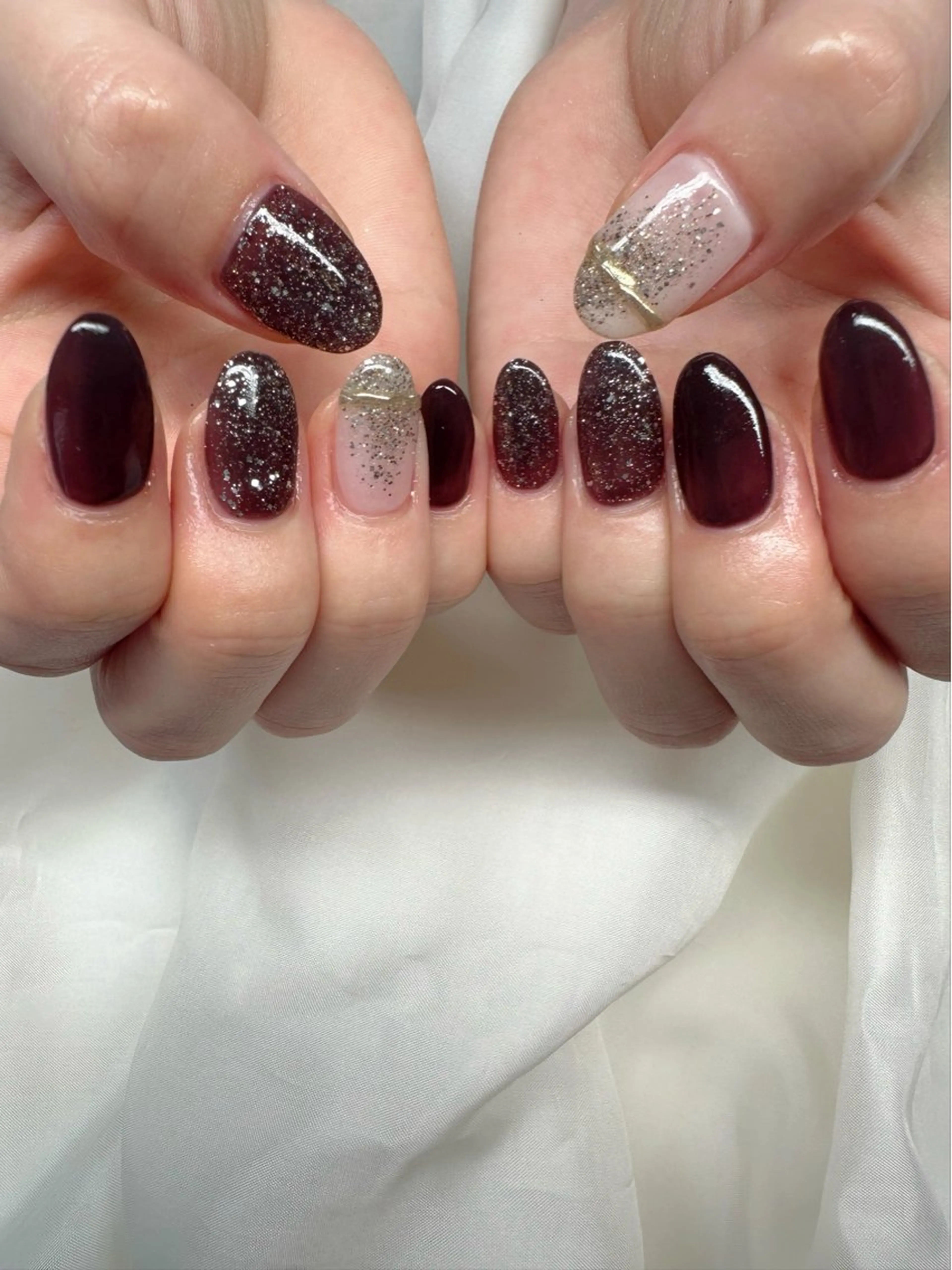 ネイル ボルドー ブラウン クリアネイル 氷ネイル・うるうるネイル 韓国ネイル 🪞KAPE NAIL 🪞のネイルデザイン