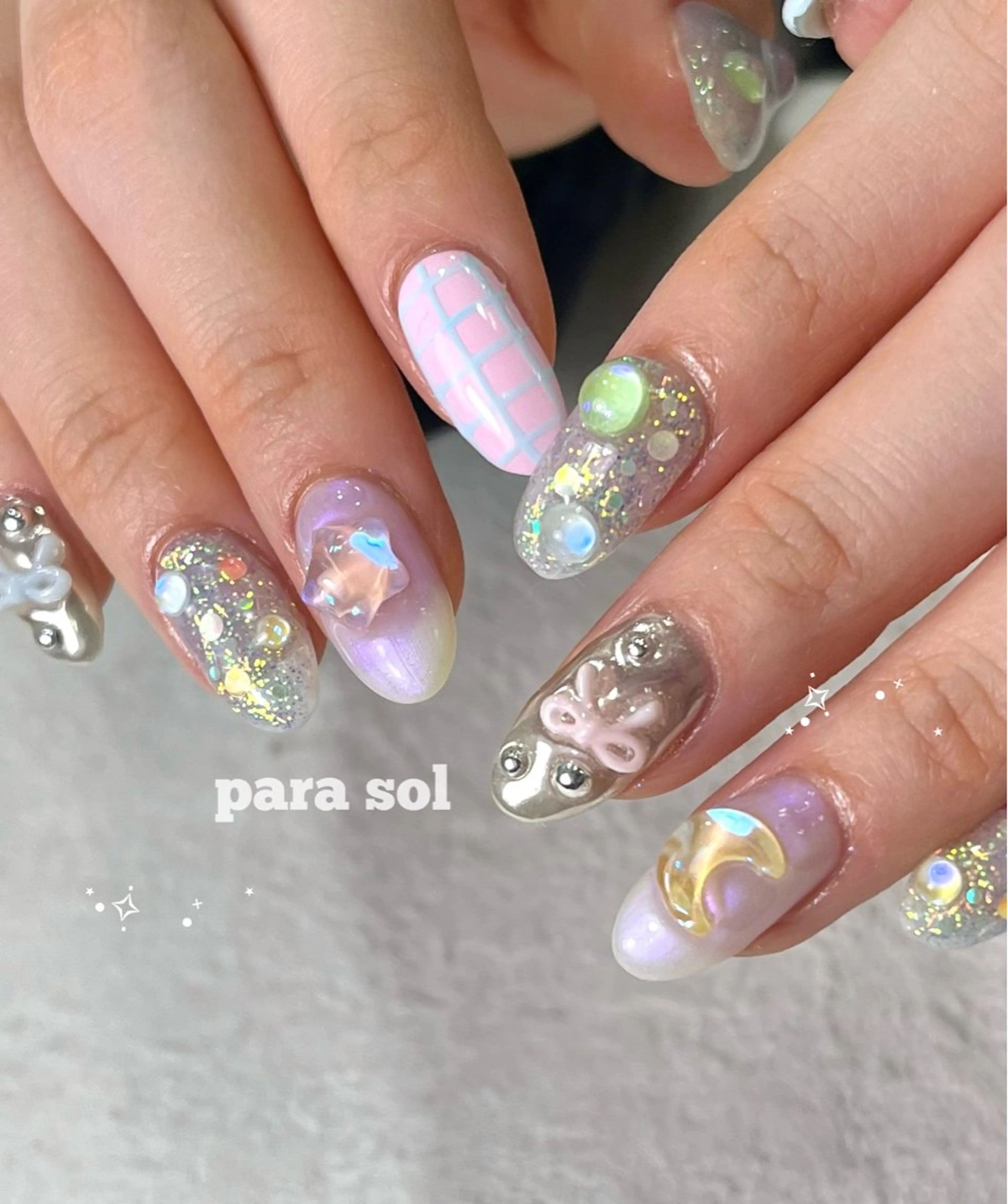 ネイル キラキラネイル ミラーネイル ハンドネイル フットネイル Para Sol nail　Maoのネイルデザイン