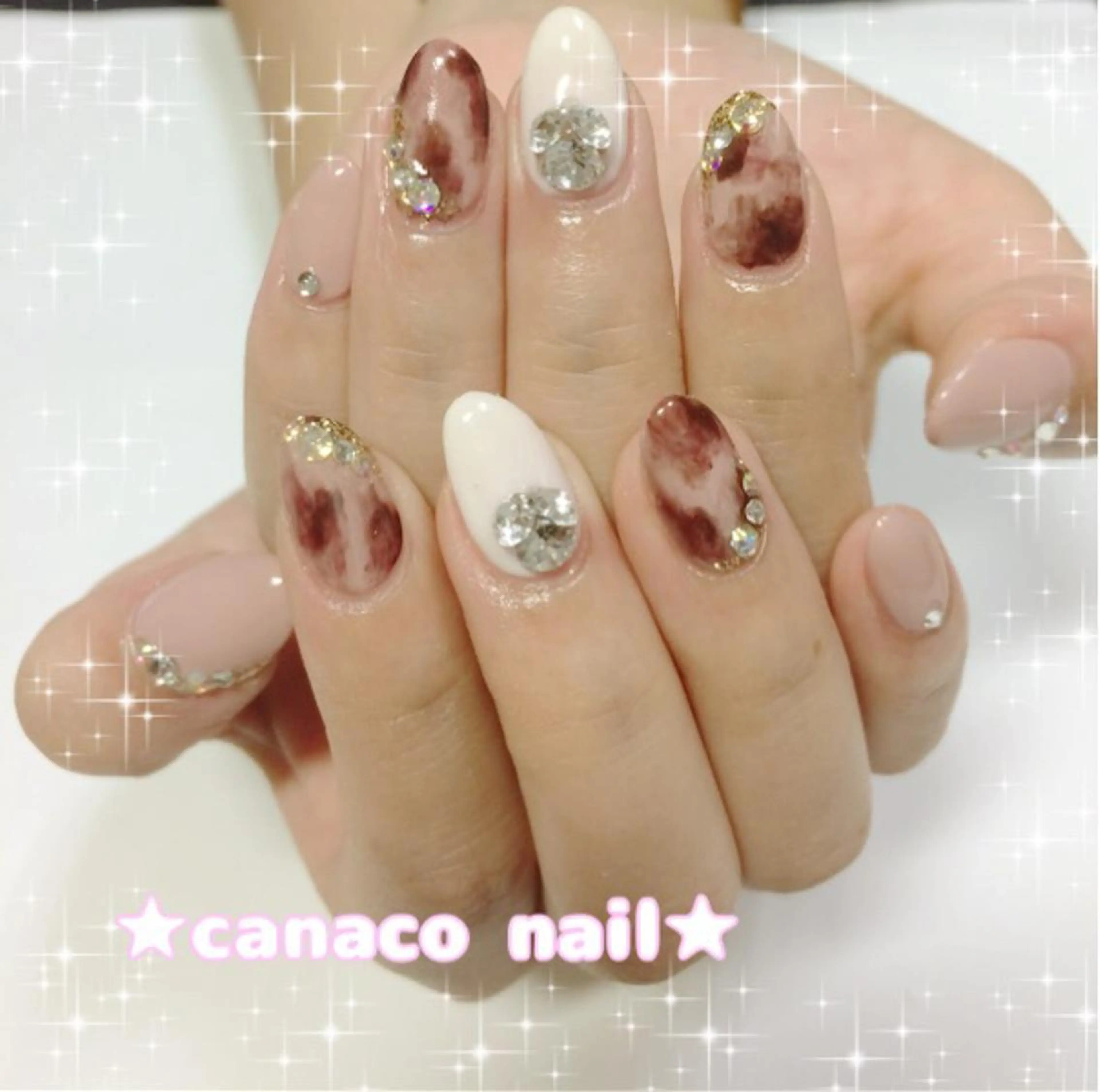 ネイル ストーンネイル ハンドネイル ハンドケア ベテランネイル cnc  nailのネイルデザイン