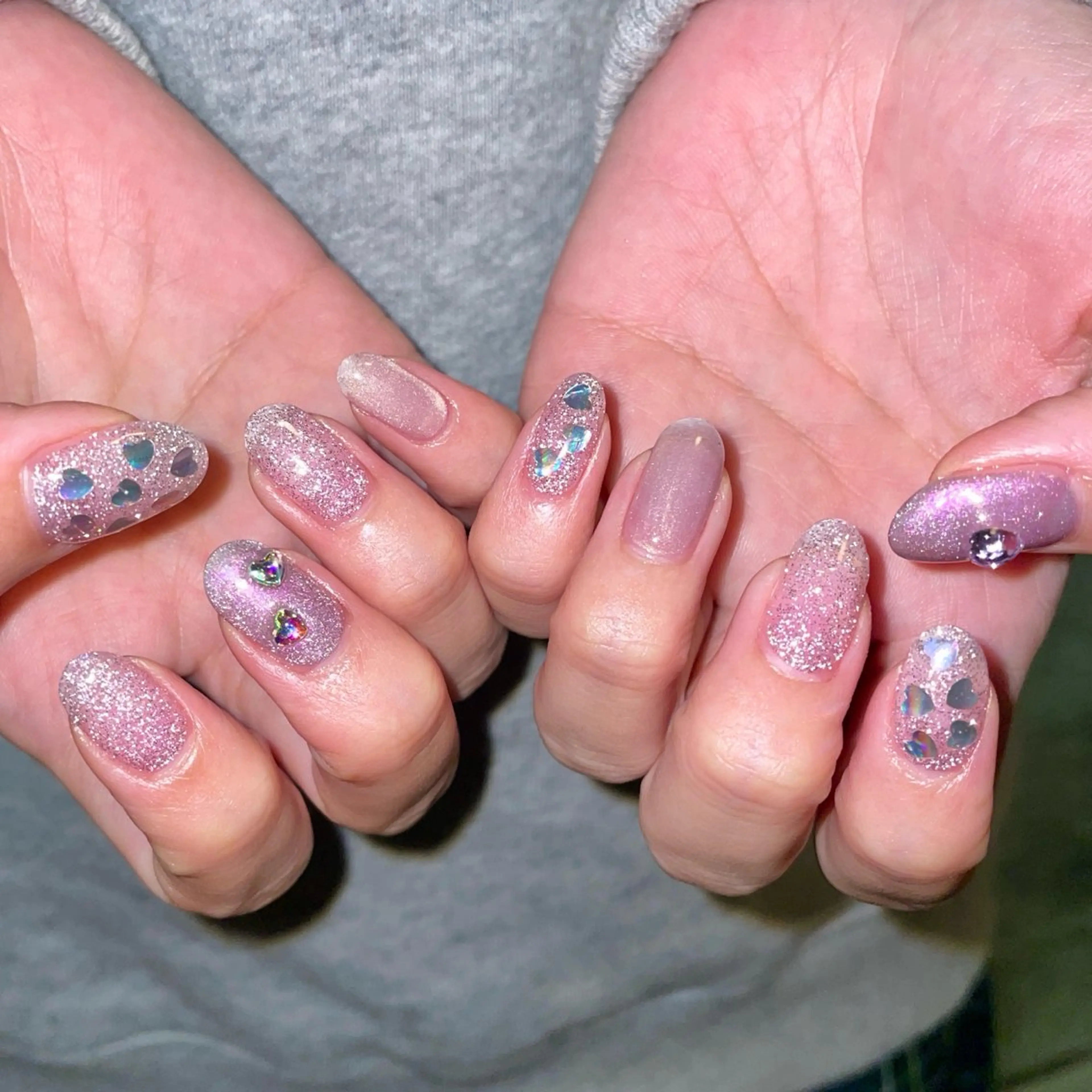 ネイル フラッシュネイル ハート パープル ハンドネイル LUNI 久屋大通 ˚✧₊⁎/ yuriのネイルデザイン