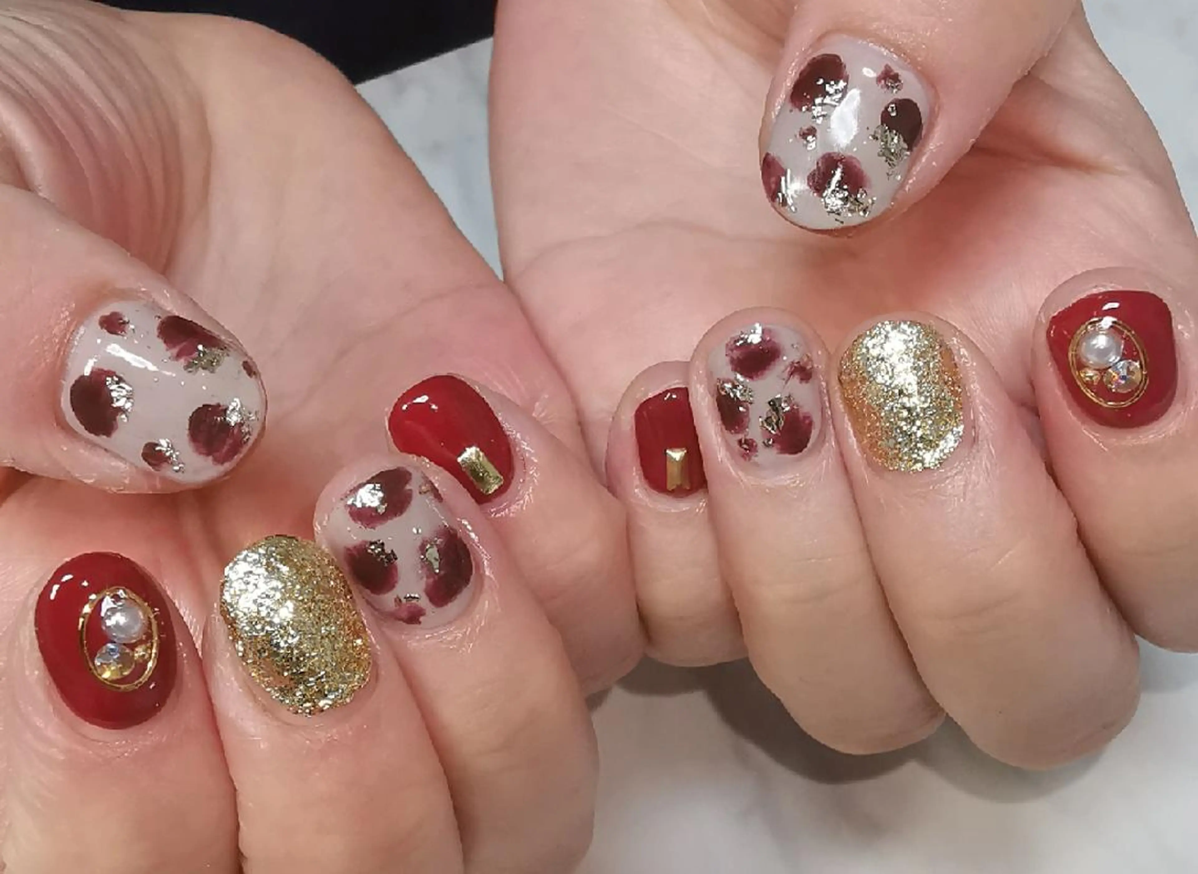 ネイル べっ甲ネイル ボルドー ハンドネイル reve あやののネイルデザイン