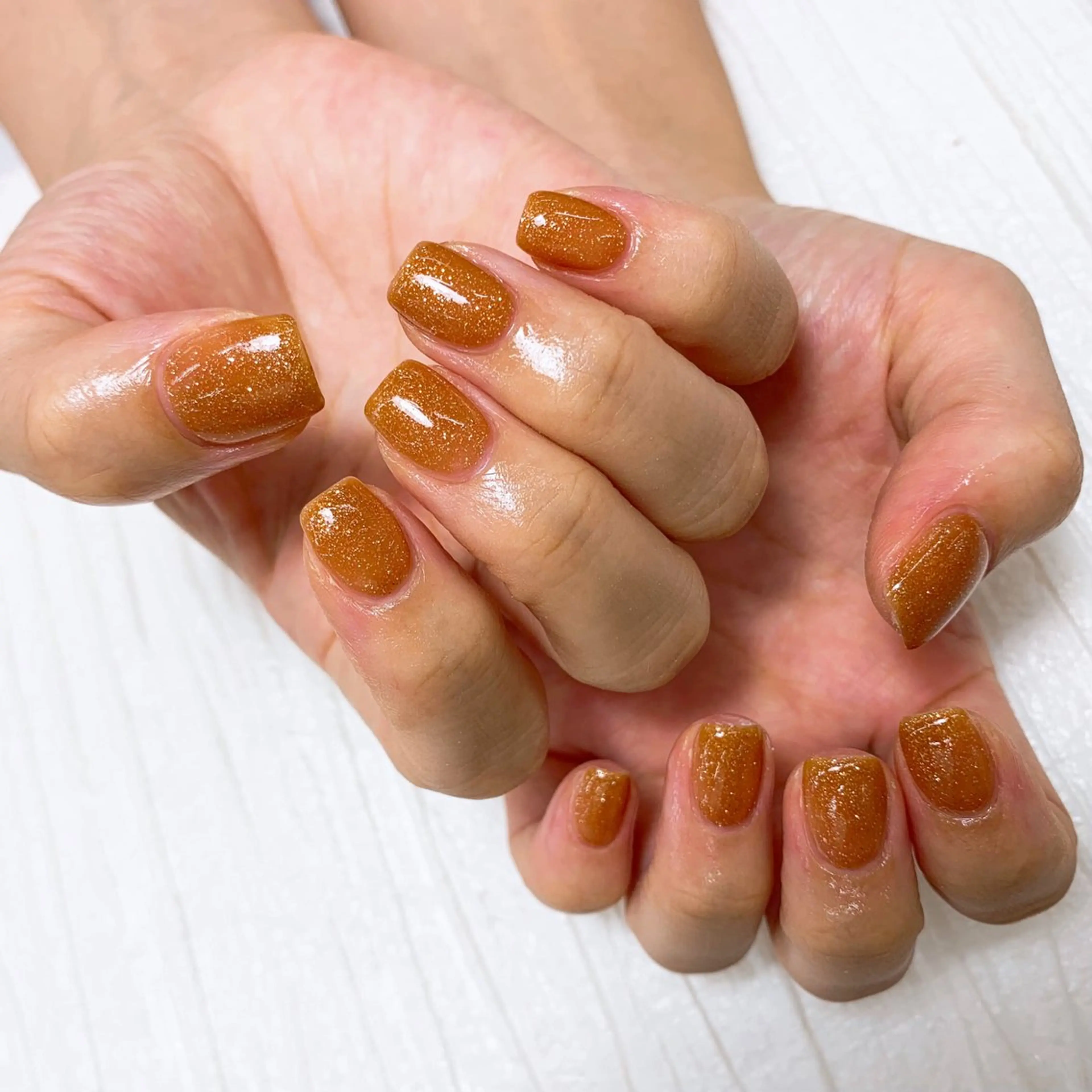 ネイル ブルー ブラウン クリアネイル ゴールド ラメ(グリッター) ⭐︎休業中の練習⭐︎ JNA認定講師髙橋のネイルデザイン