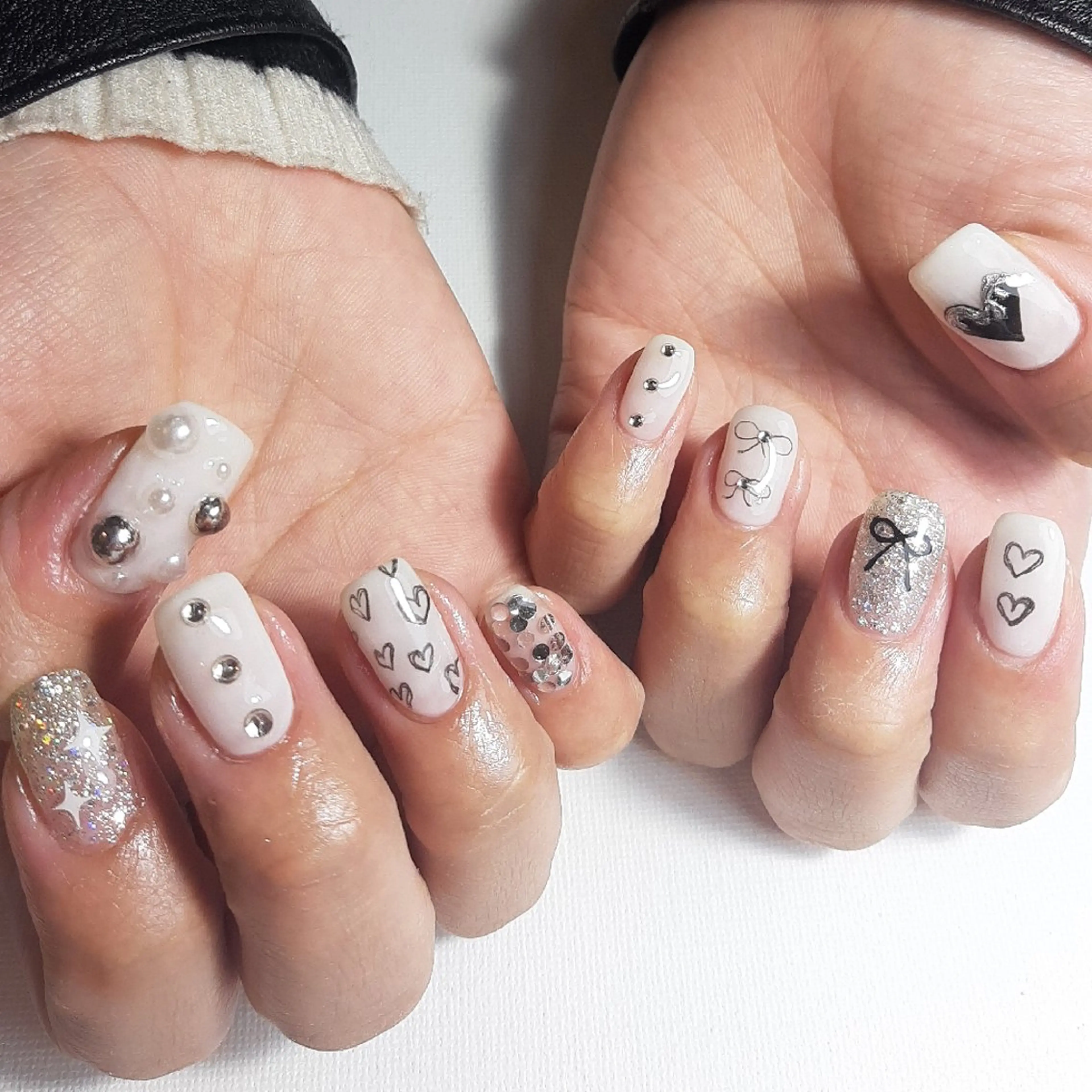 ネイル ジェルネイル ハート 持ち込み リボン ショートネイル owlnail /持込みデザイン専門のネイルデザイン