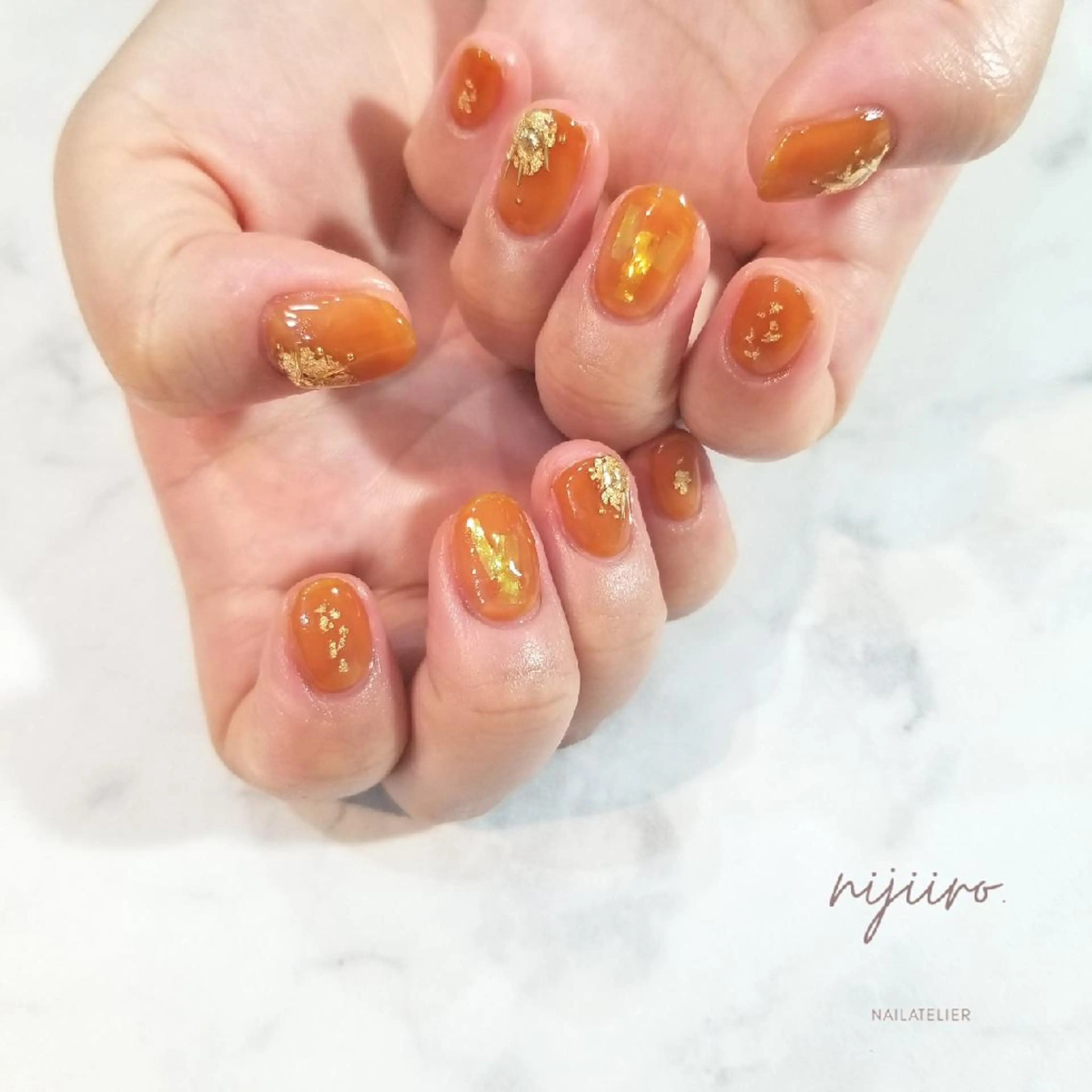 ネイル ブラウン クリアネイル ニュアンスネイル オレンジ ハンドネイル nijiiro🌈 サトウのネイルデザイン