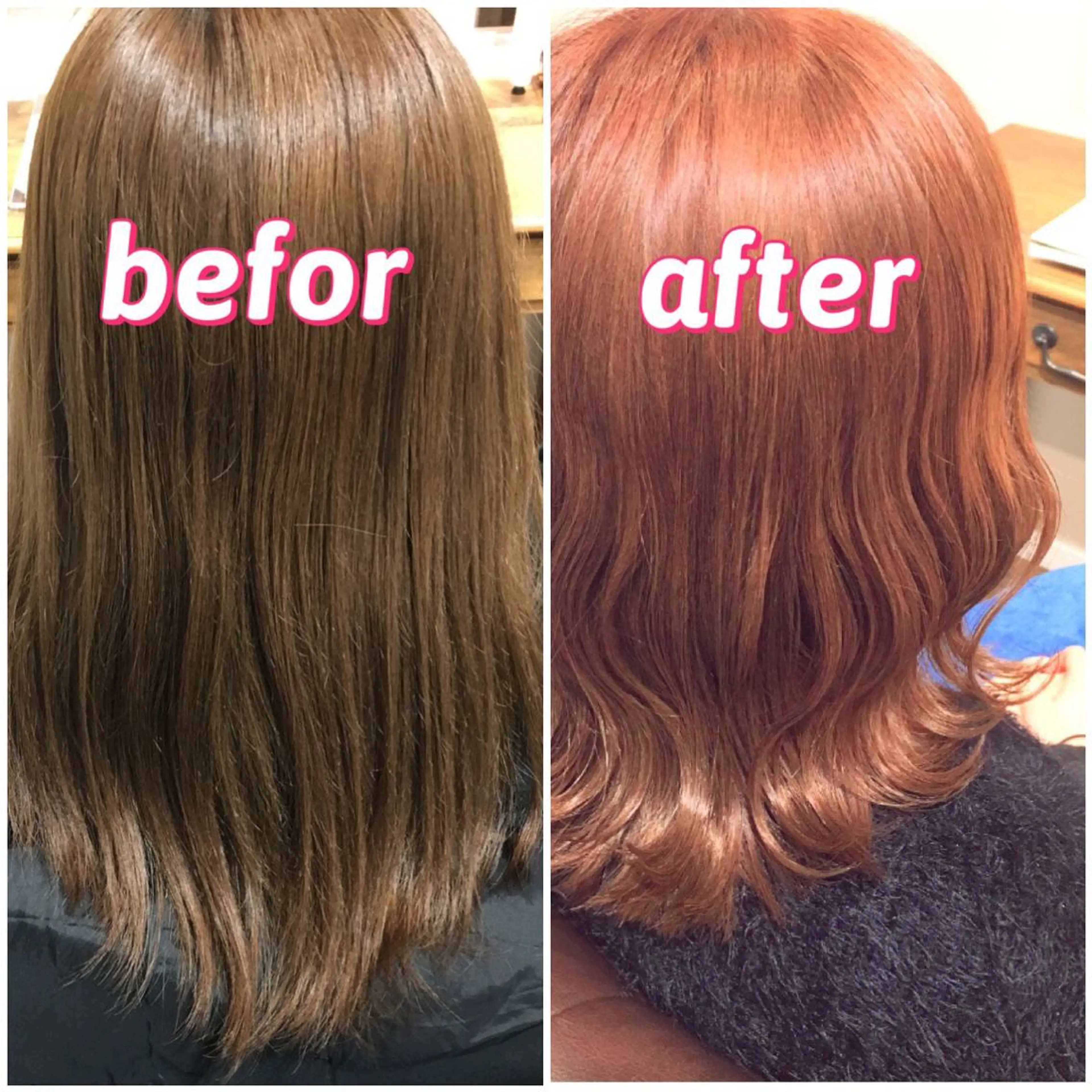 ミディアム カラー ヘアアレンジ ブリーチ オレンジ ピンクカラー ムルギョル巻き 柔らか垢抜けｶﾗｰと ｶｯﾄ🫧ASUKAのヘアスタイル