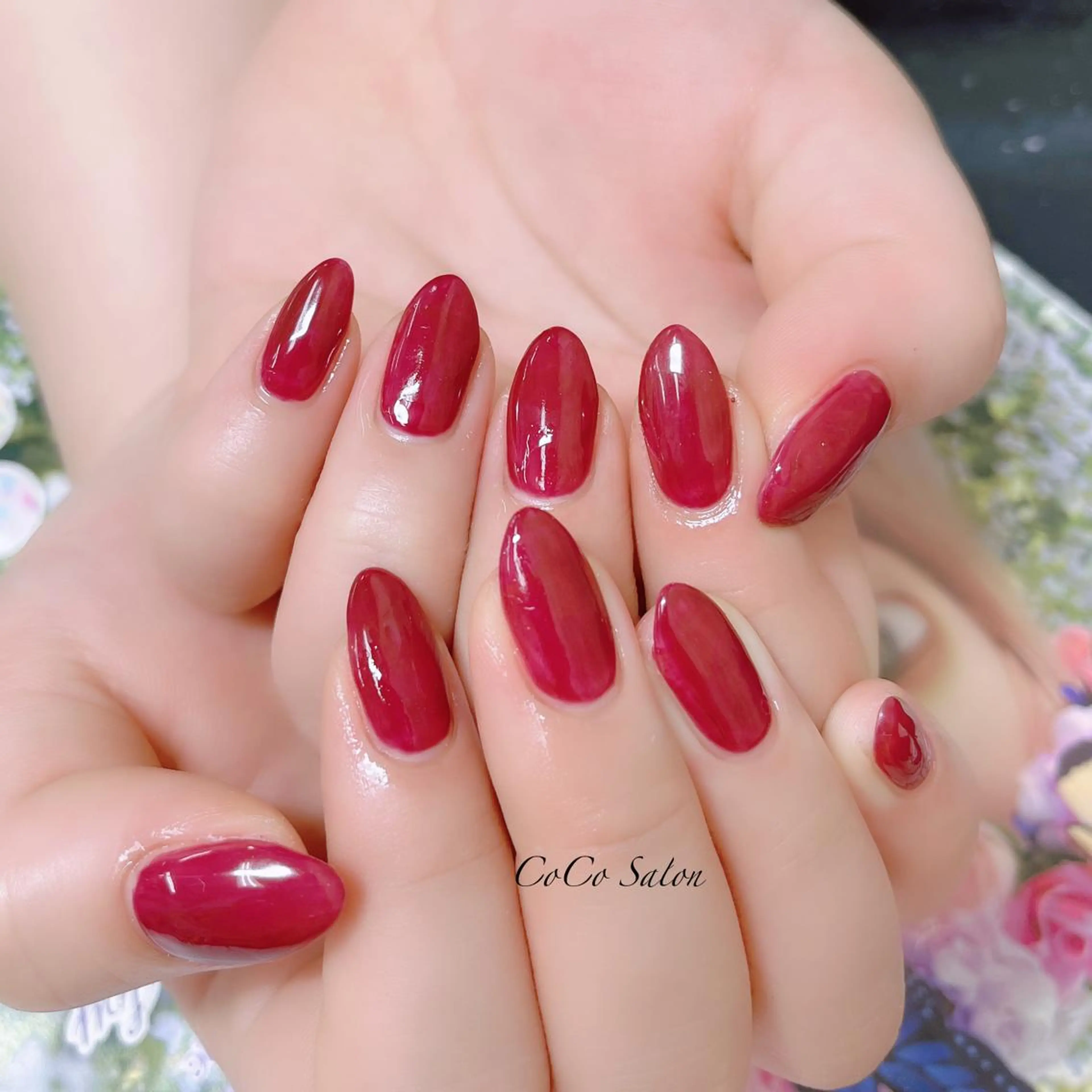 ネイル ボルドー 成人式 長さ出し ジェルネイル オフィスネイル ハンドネイル CoCoSalon ネイル/まつ毛予約のネイルデザイン