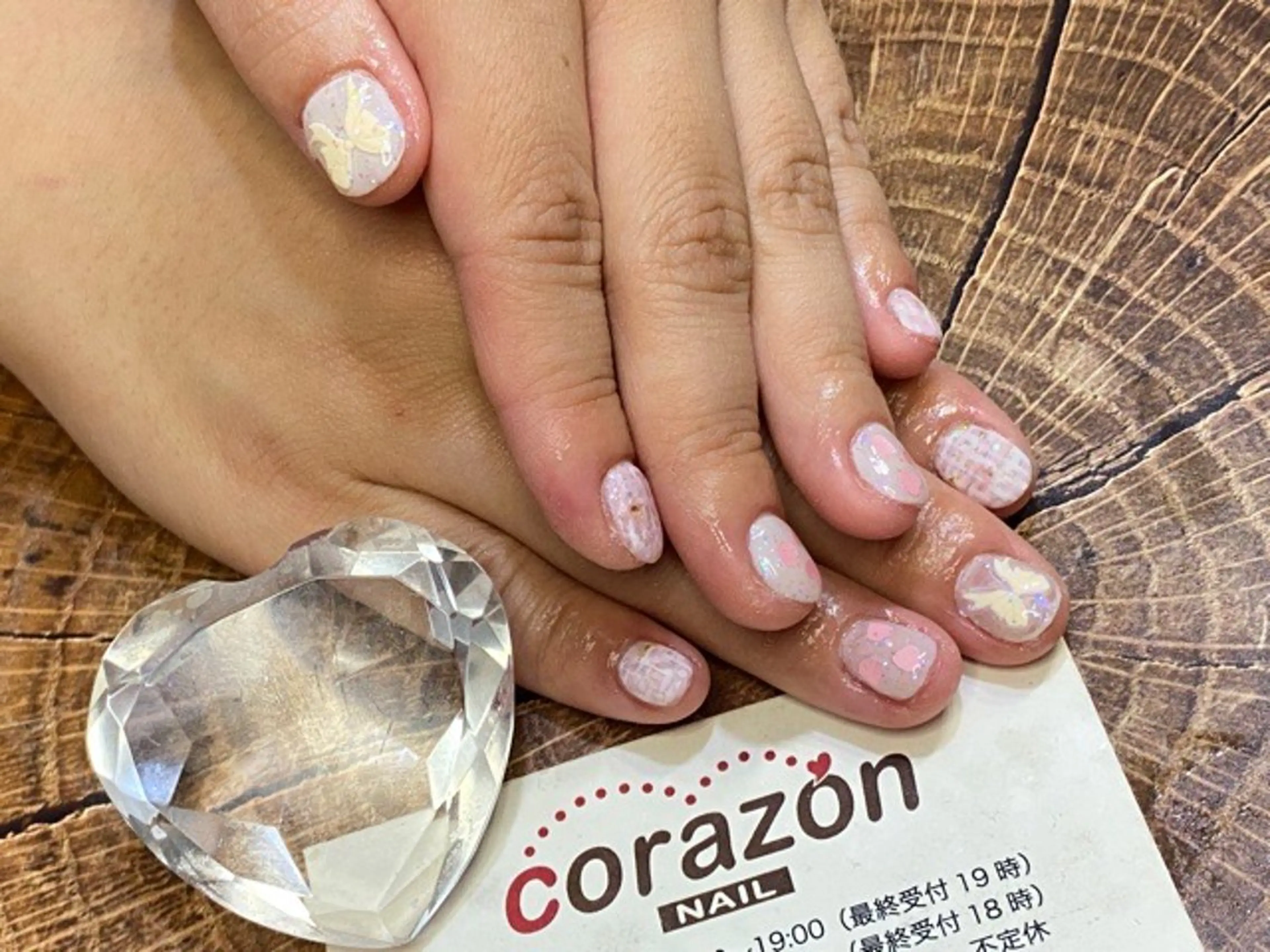 ネイル ハート ラメ(グリッター) ピンク リボン ツイードネイル corazon所属・ネイリスト aicoのネイルデザイン