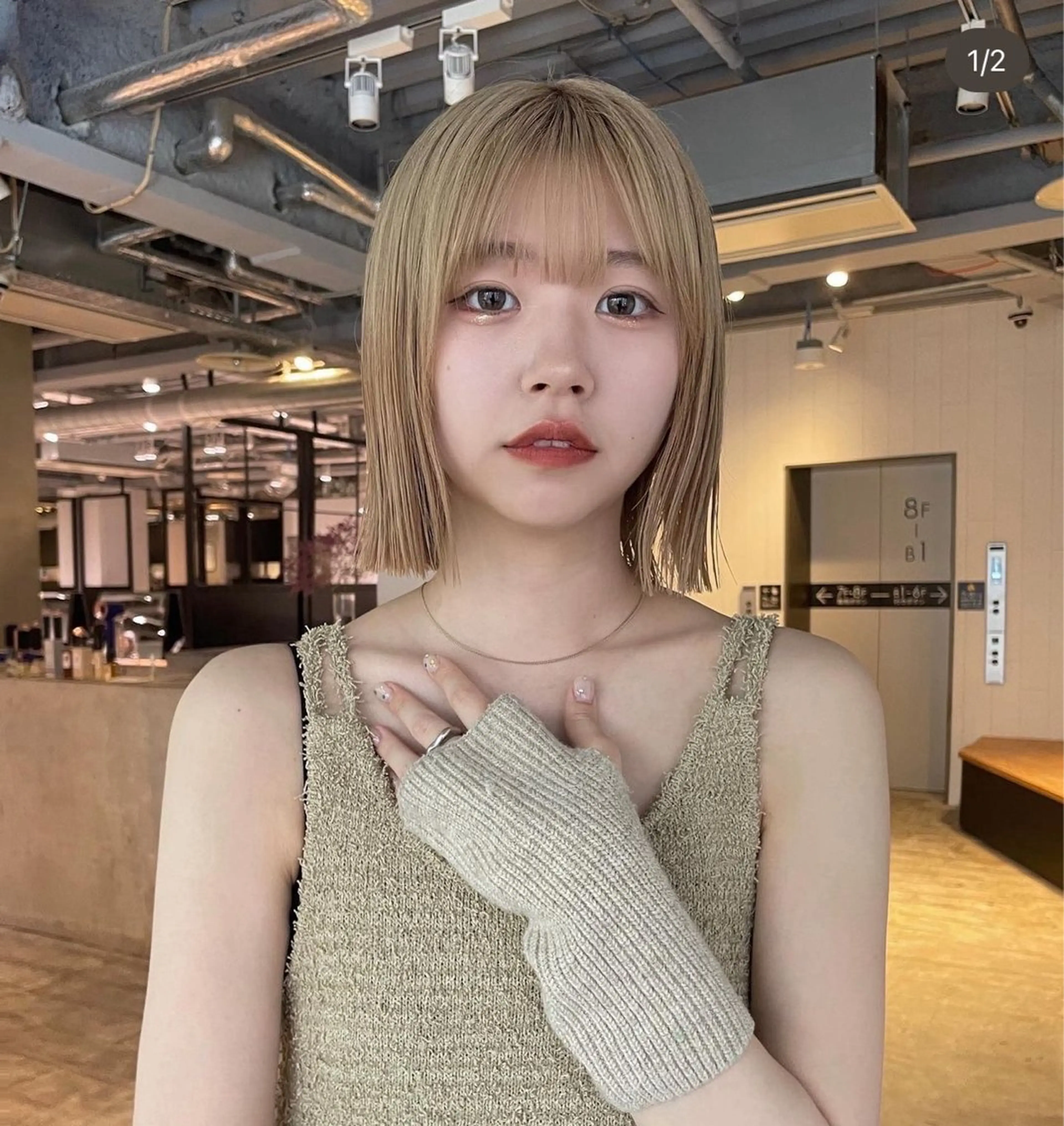 ミディアム カラー ブリーチ ハイトーンカラー ボブ カット 派手髪デザイン なかむらるか🐬💞のヘアスタイル