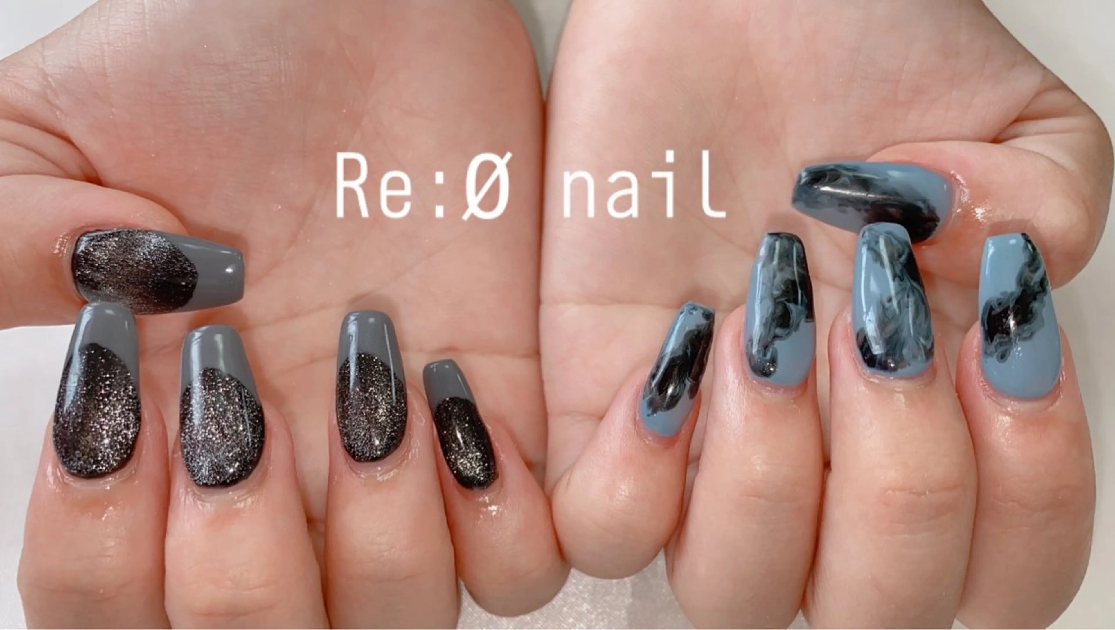 ネイル ブルー フレンチネイル マグネットネイル 大理石ネイル(マーブル) ハンドネイル Re:Ø nail 🩵TSUJIのネイルデザイン