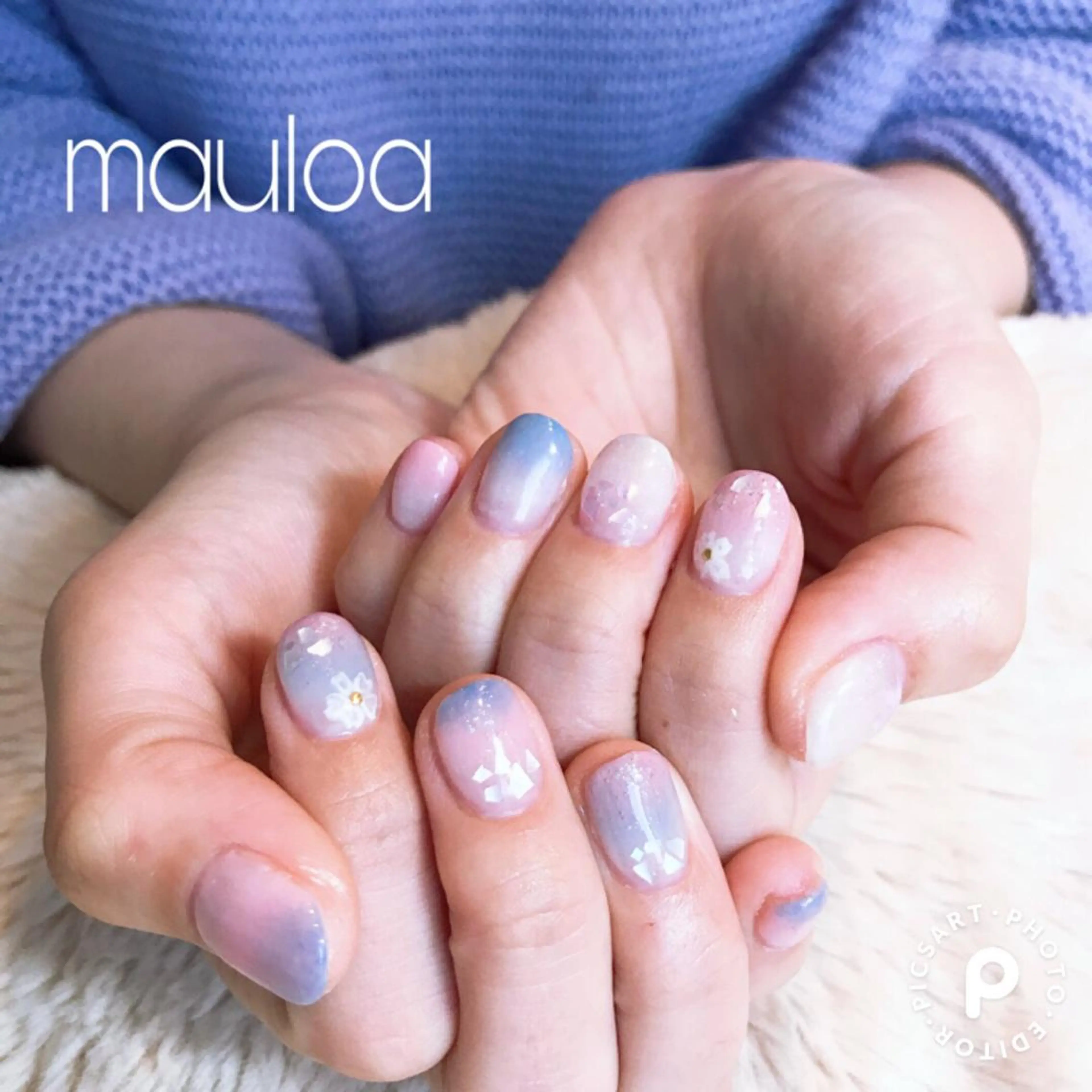 ネイル ブルー 桜ネイル ピンク pipi ..のネイルデザイン