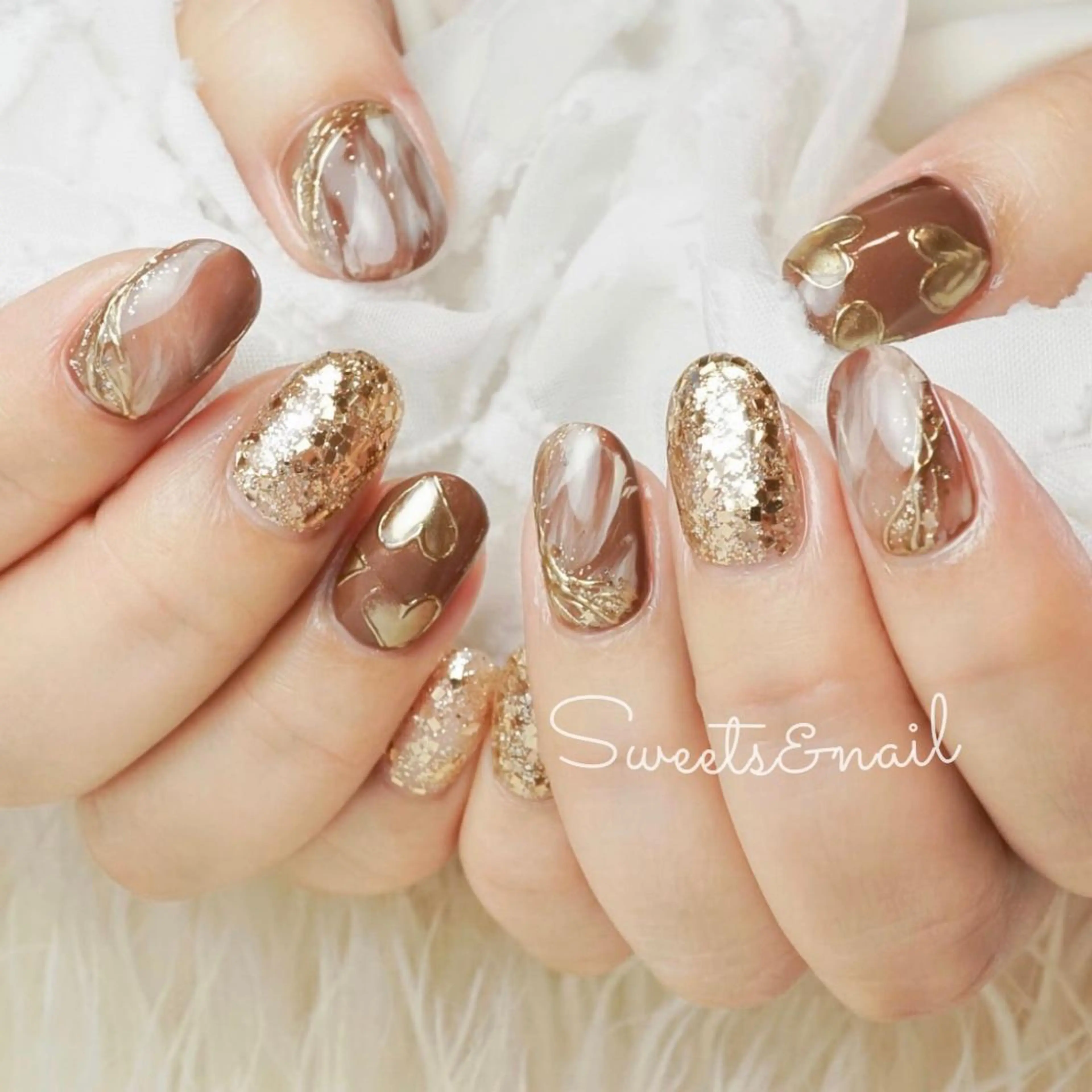 ネイル ハート キラキラネイル ミラーネイル ニュアンスネイル バレンタイン Sweets＆ nail みなこのネイルデザイン