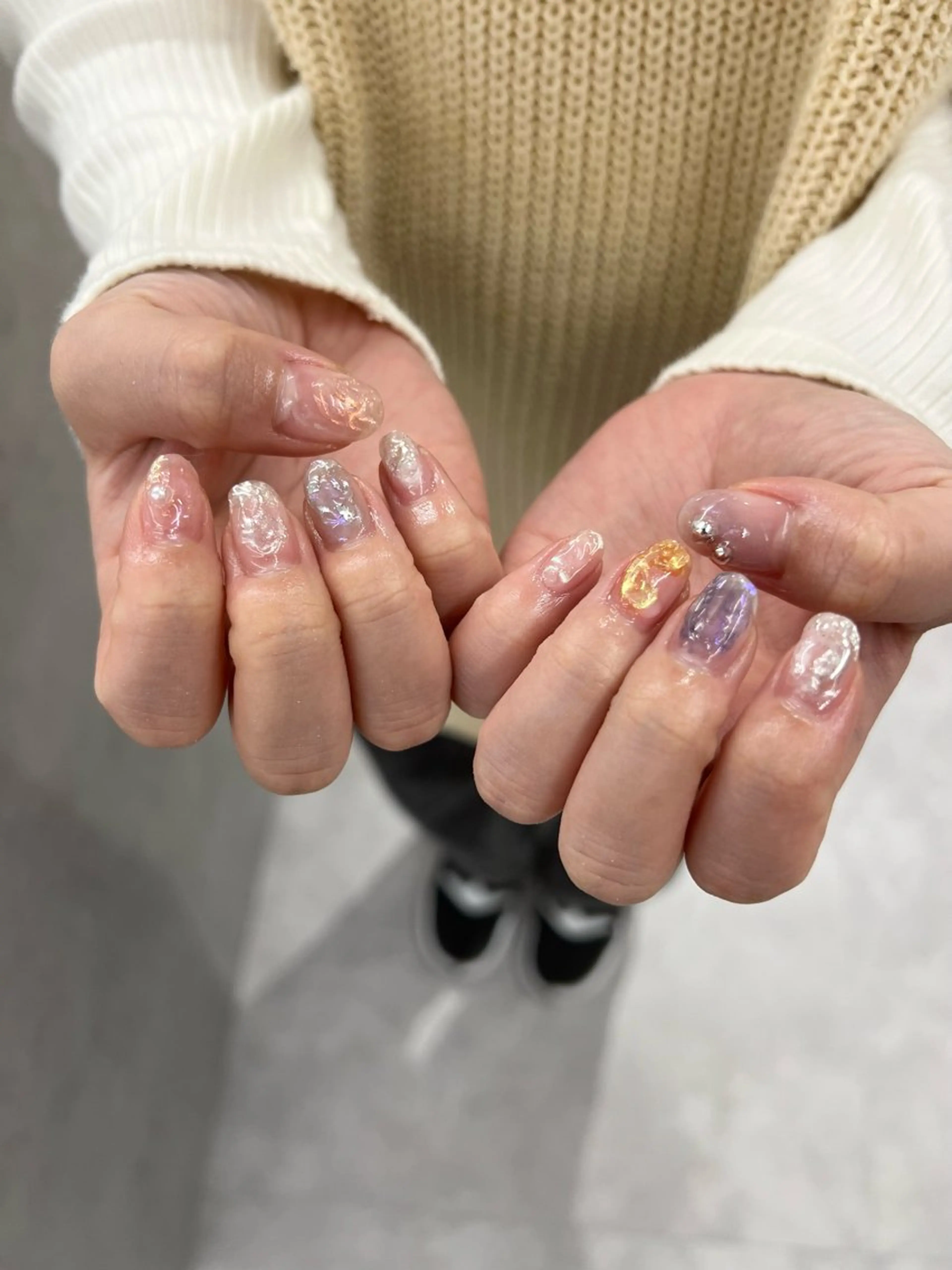 ネイル オーロラネイル ジェルネイル ニュアンスネイル パラジェル ぷっくりネイル Bana_ Nailのネイルデザイン