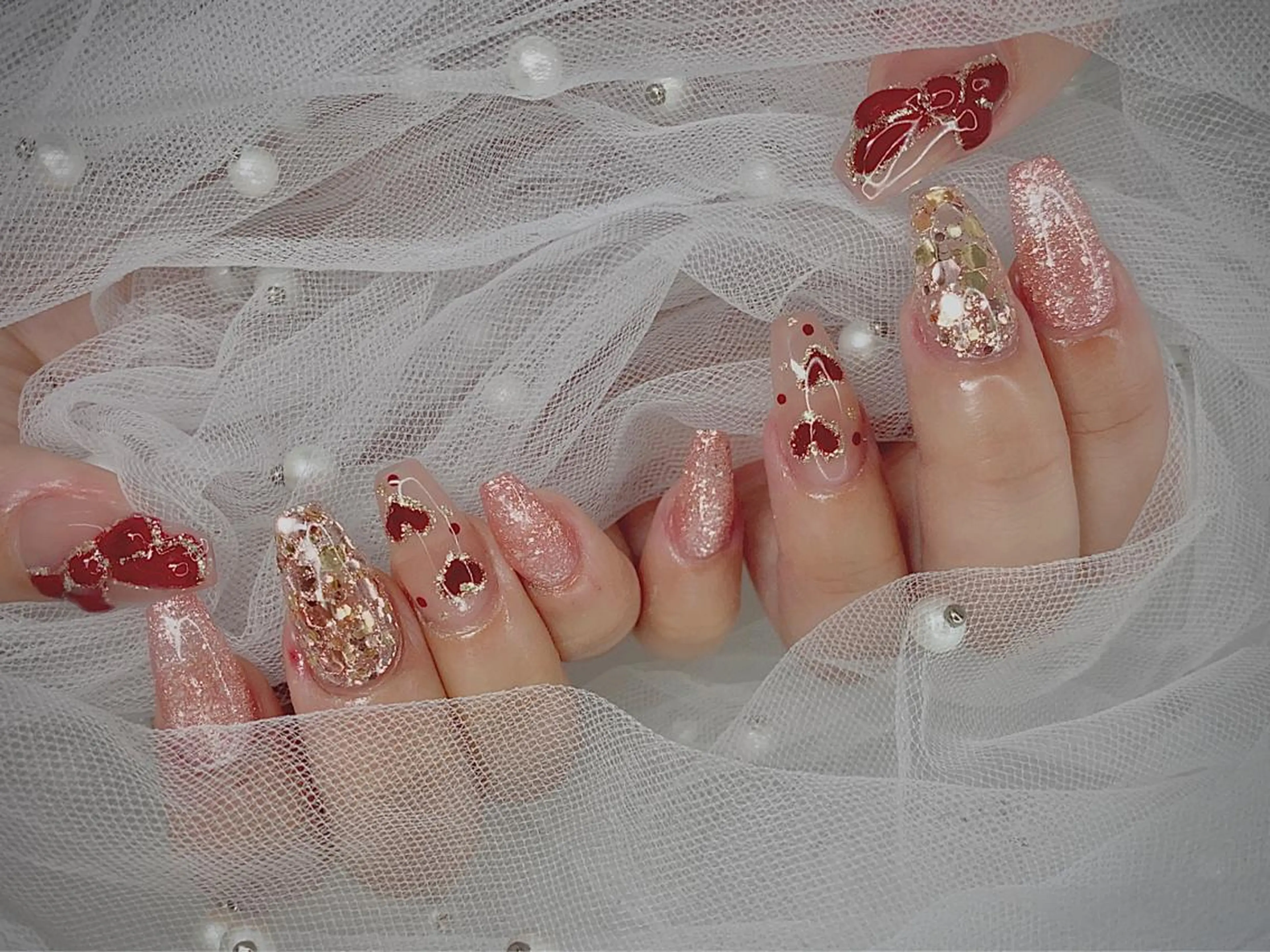 ネイル I-nailロング /ワンホン/キラキラのネイルデザイン