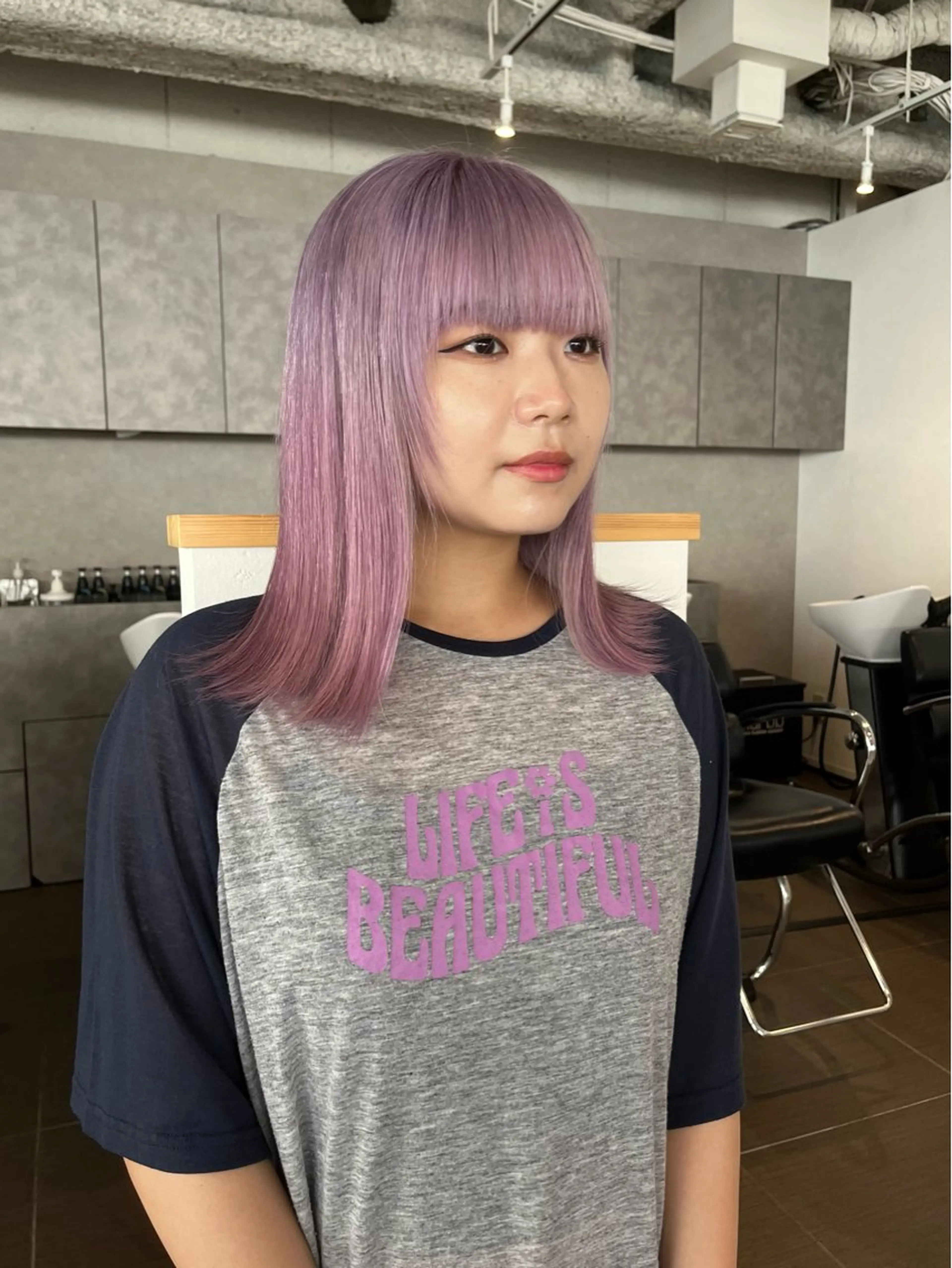 ミディアム カラー ブロンド ダブルカラー ハイトーンカラー ラベンダーカラー ヘアカラー トリートメント ショート/パーマ/ カラー/FUKOのヘアスタイル