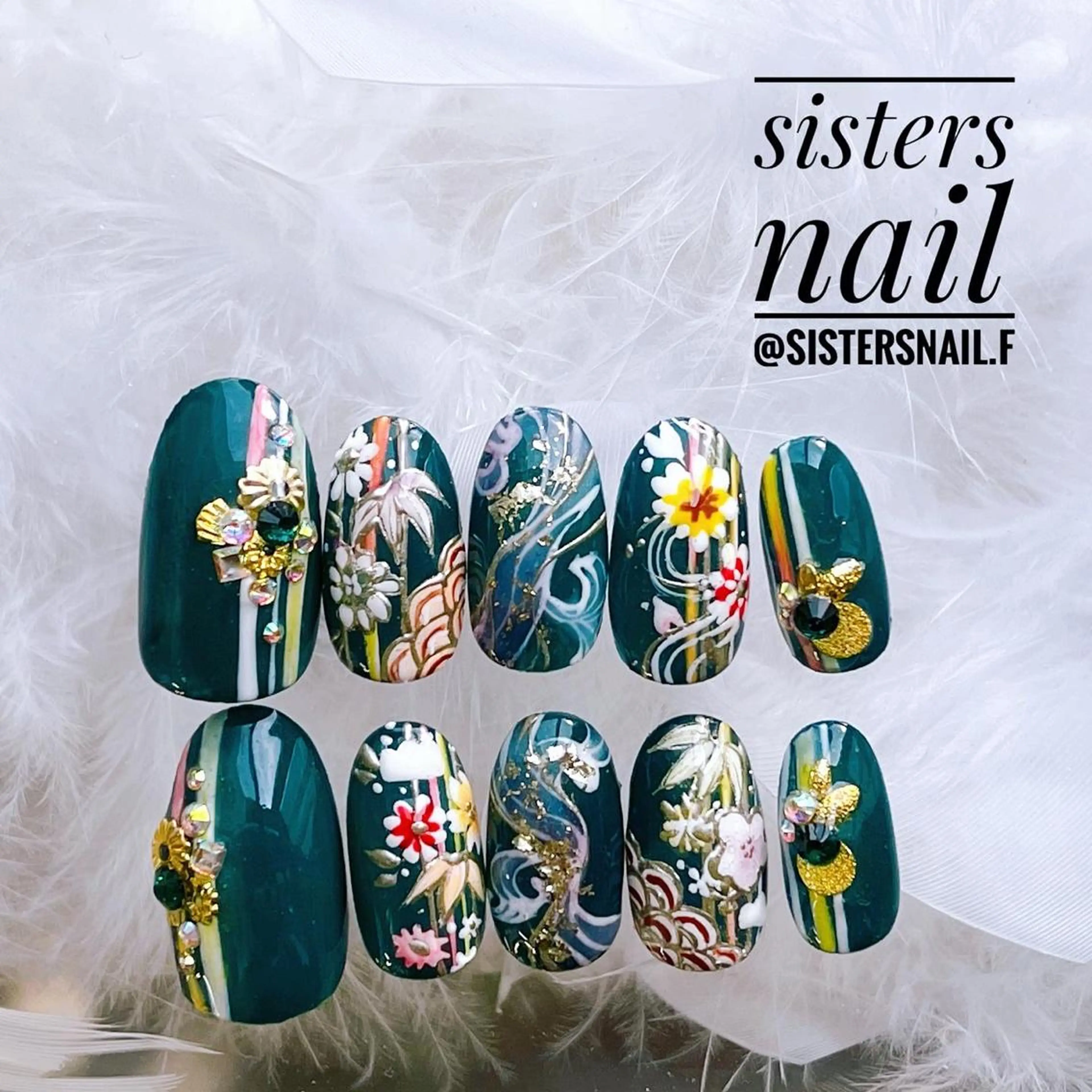 ネイル アートネイル 成人式 グリーン ネイルチップ 冬ネイル sisters nail.fのネイルデザイン