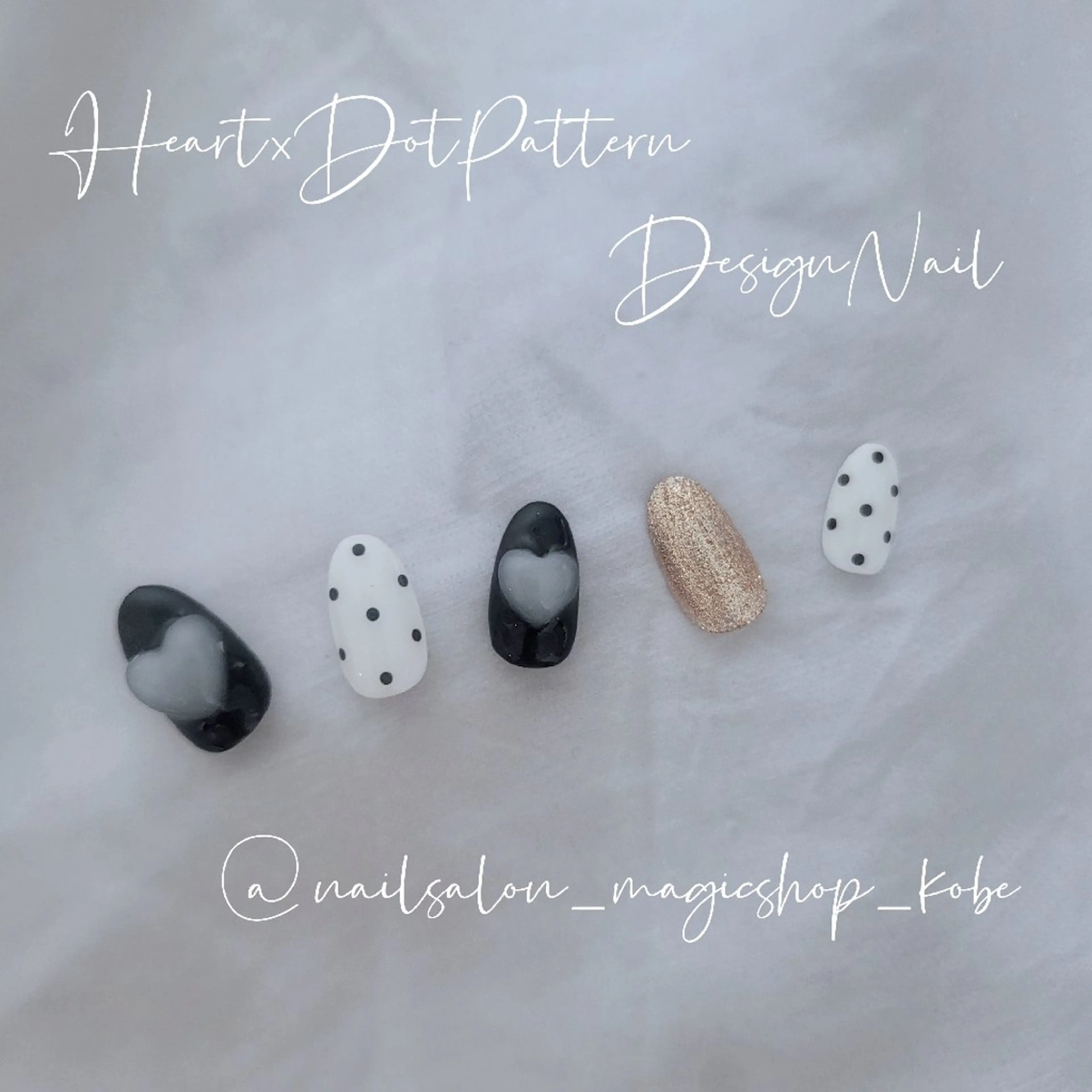 ネイル ドット ジェルネイル ゴールド ハート ラメ(グリッター) ハンドネイル Nailsalon MagicShopのネイルデザイン