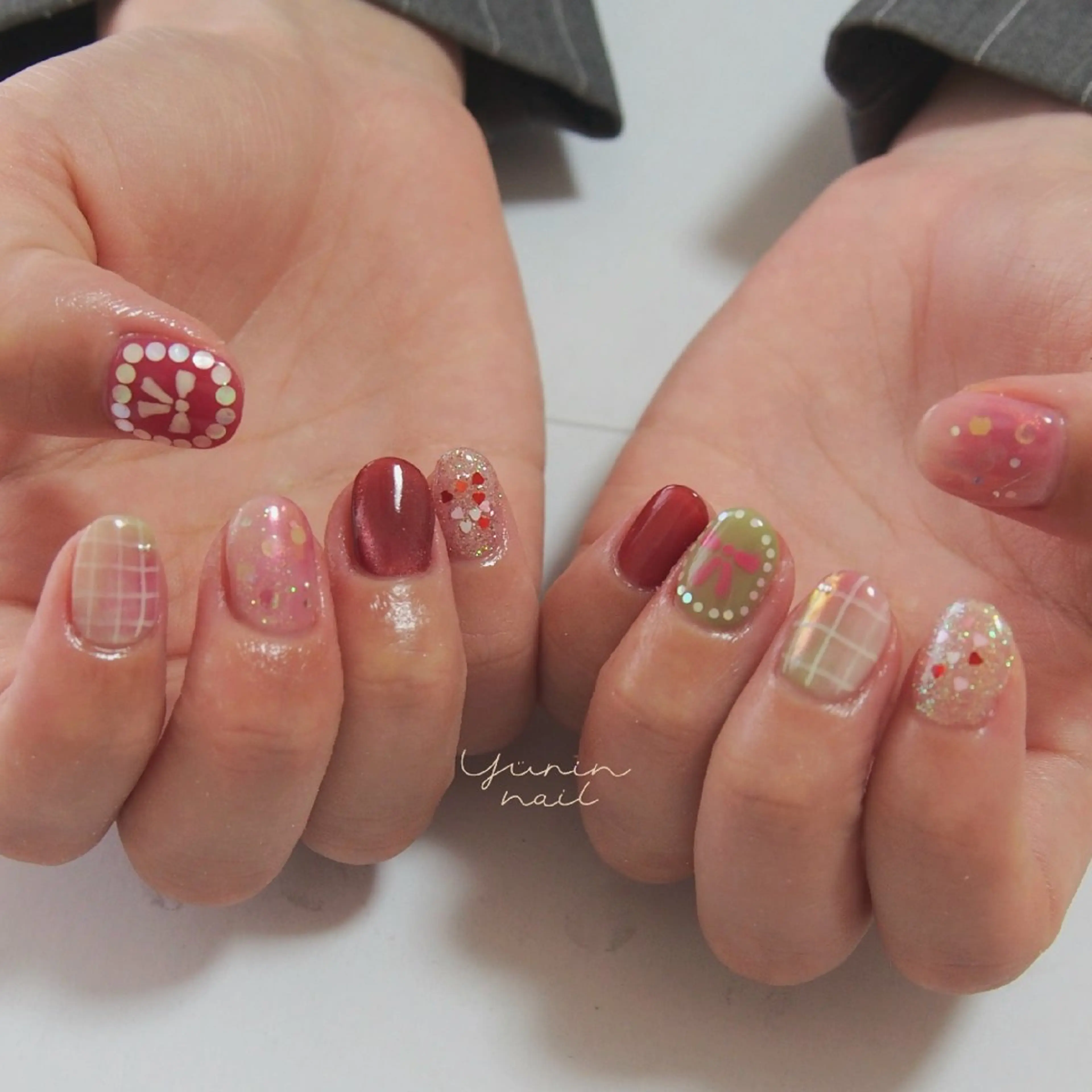 ネイル ガーリー リボン ショートネイル ショートネイル専門 yurin nailのネイルデザイン