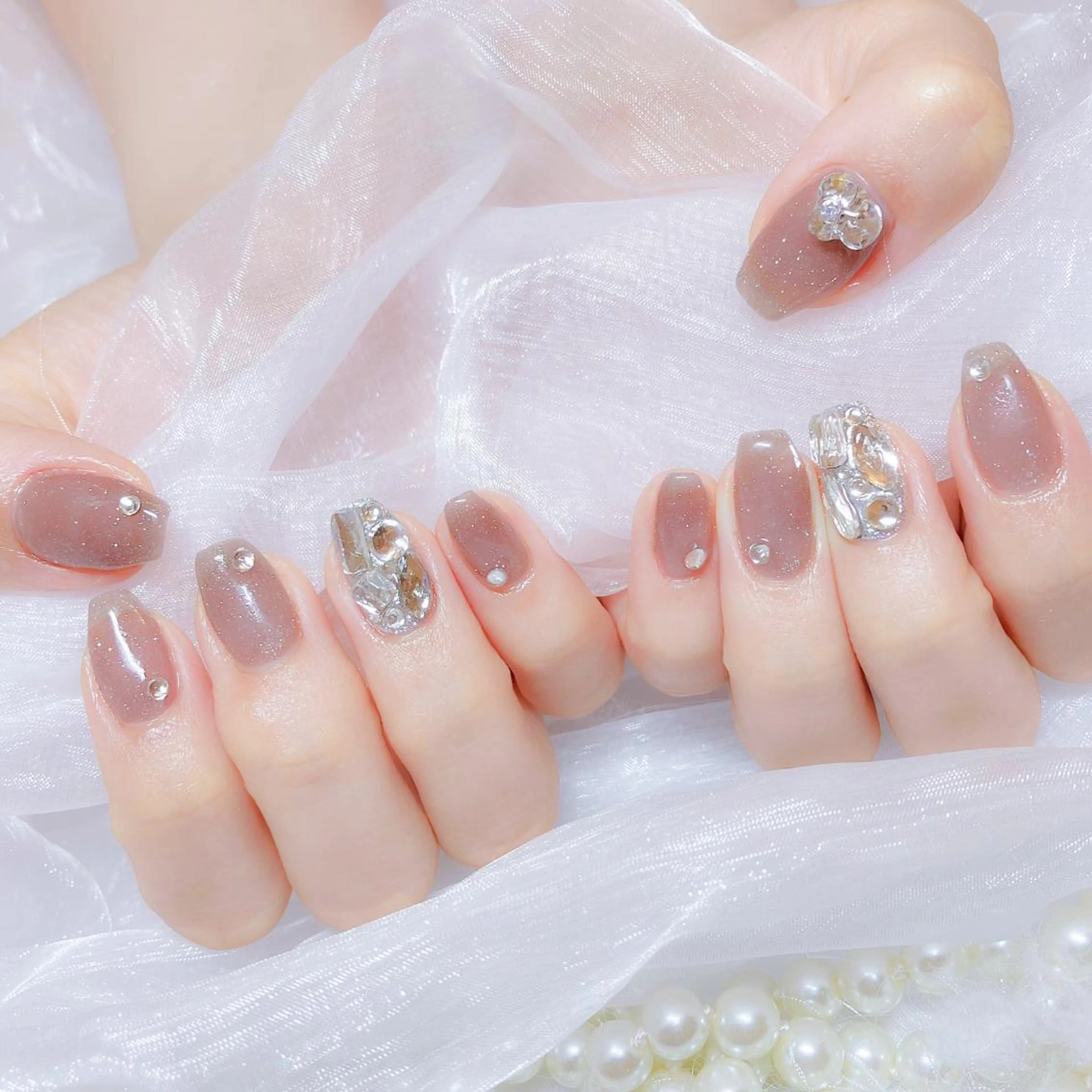 ネイル オーロラネイル フラッシュネイル ジェルネイル 氷ネイル・うるうるネイル キラキラネイル Amour baseのネイルデザイン