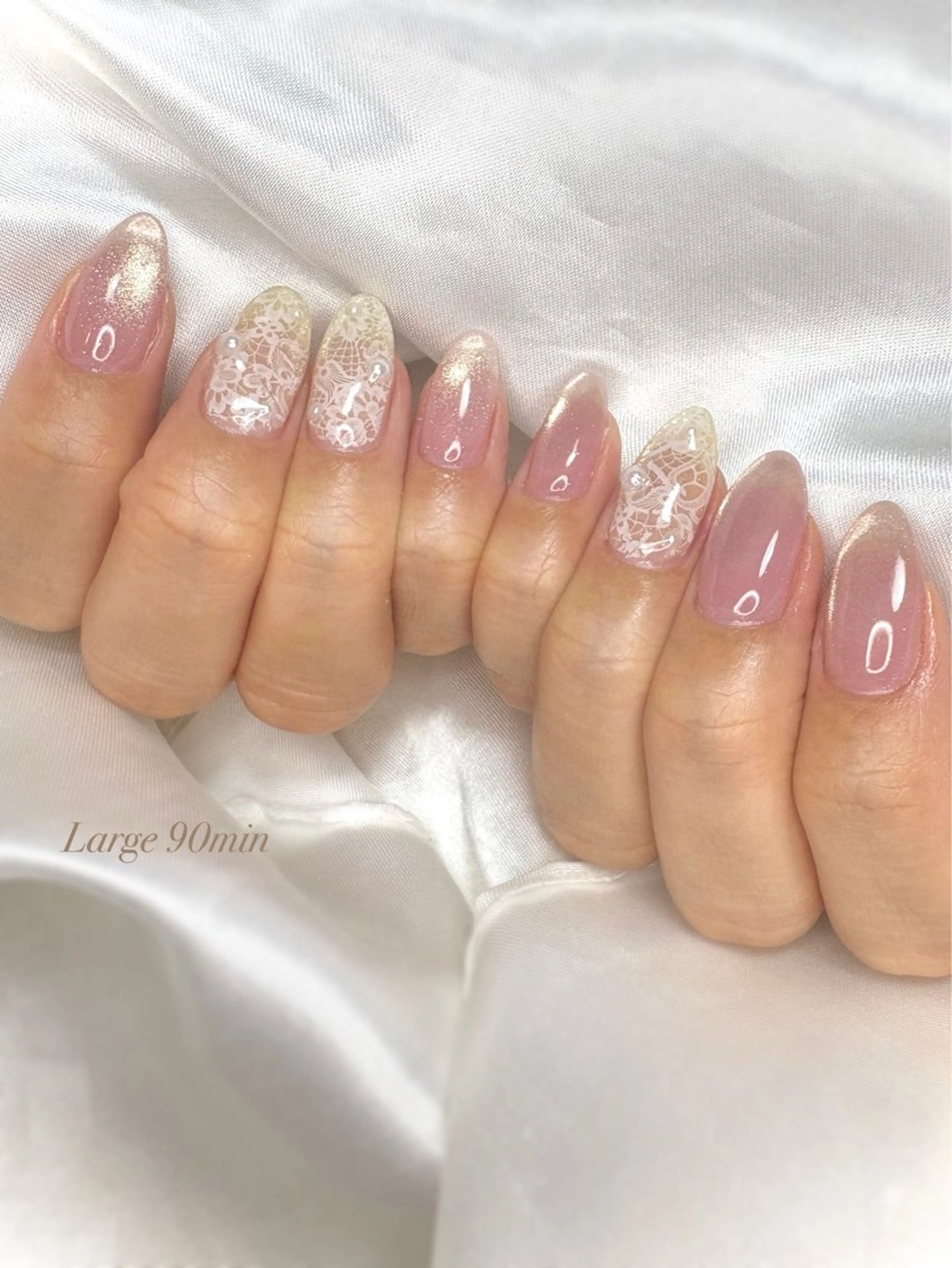 ネイル ジェルネイル 氷ネイル・うるうるネイル レース マグネットネイル オフィスネイル ハンドネイル Large 桑原のネイルデザイン