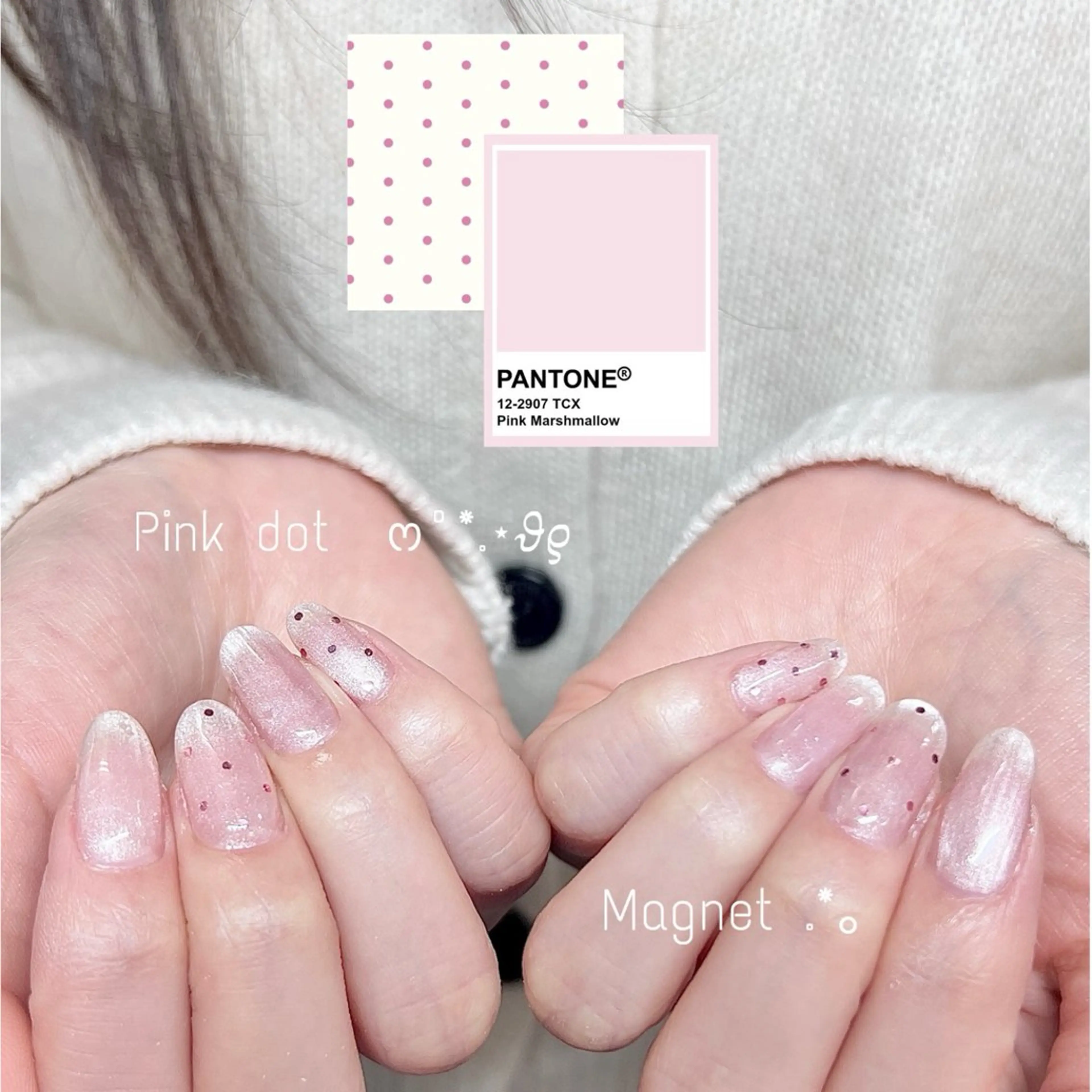 ネイル ドット ガーリー マグネットネイル ピンク TRU 💙 ゆきなのネイルデザイン