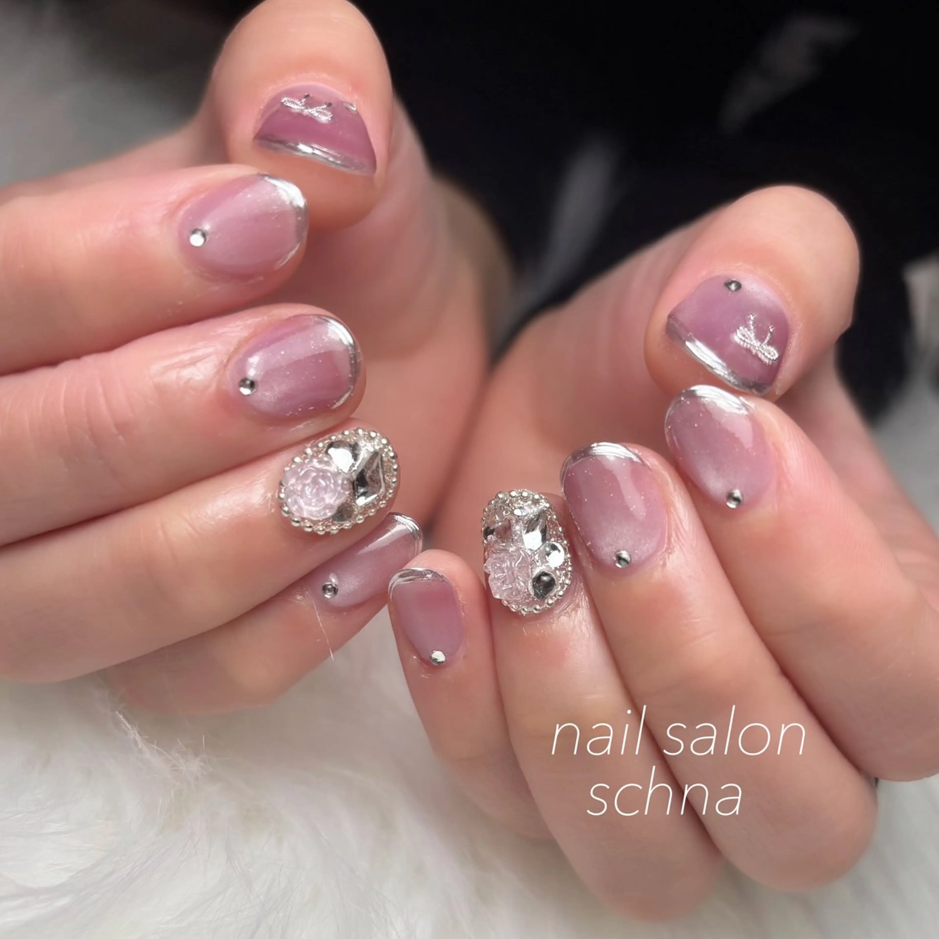 ネイル フレンチネイル マグネットネイル ミラーネイル nail salon schnaのネイルデザイン